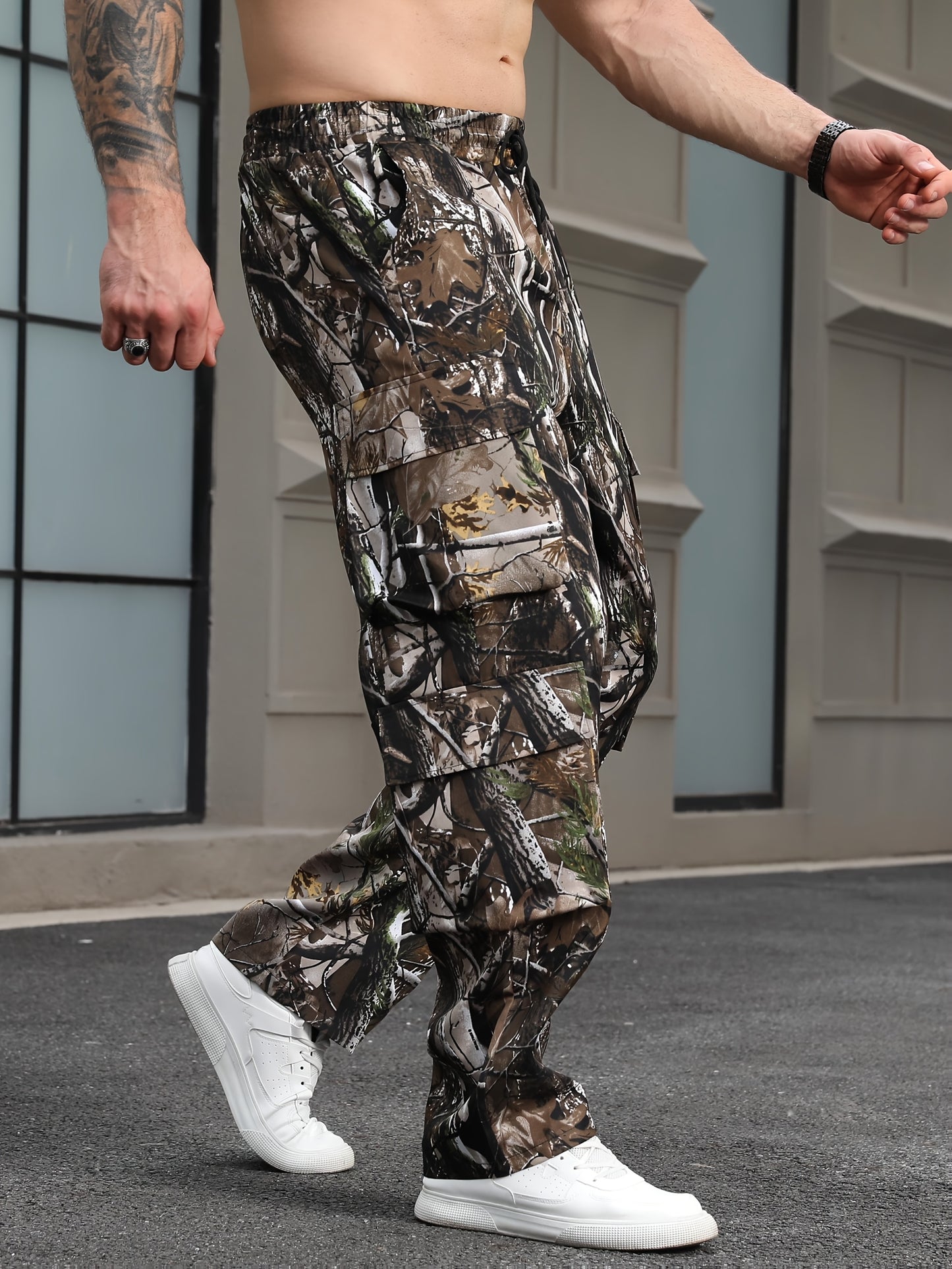 Men'S Leaf Camo Cargo Pants - Loose Fit Tactical Pants with Multiple Utility Pockets, All-Season Outdoor Work & Hiking Pants in Brown/Black/Green Camouflage for Hunting, Construction, Everyday Carry - Non-Stretch Fabric, Hiki