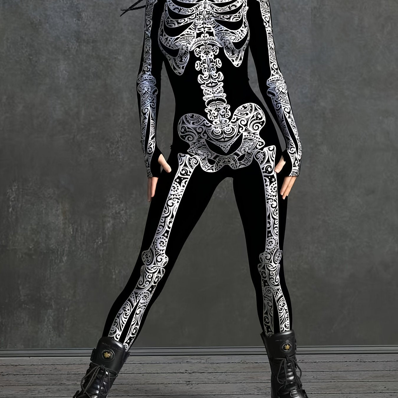 Women's Gothic Full-Length Outfit - Elegant Gothic full-body costume with Zip-Up Front, Full-Length Pants - Machine Washable Formal & Costume Party Attire for Themed Events, Casual Attire - Victorian Vampire, Dark Fantasy Clo