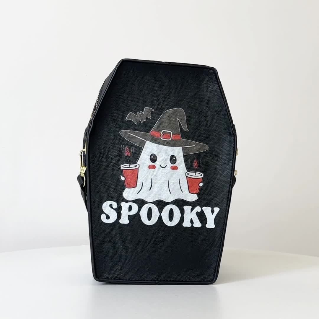 MINI Halloween Skeleton Coffin Women's Crossbody Bag, Thriller Horror Square Purse Black Punk Style Shoulder Handbag for Spooky Party Evening Event Cell Phone Pouch Lipstick Makeup Cosmetic Daily Street Shopping Movie Fan Gif