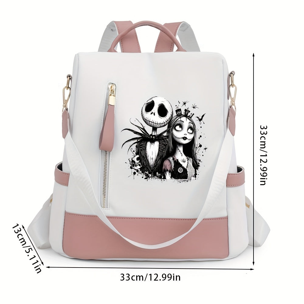 Disney Jack Skellington Print Backpack, Personal Item Travel Bag, Women'S Crossbody Bag, Weekend Makeup & Essentials Handbag for Daily Commute, Halloween, Christmas, New Year - Perfect Gift, Nightmare Before Christma Bag, Sch