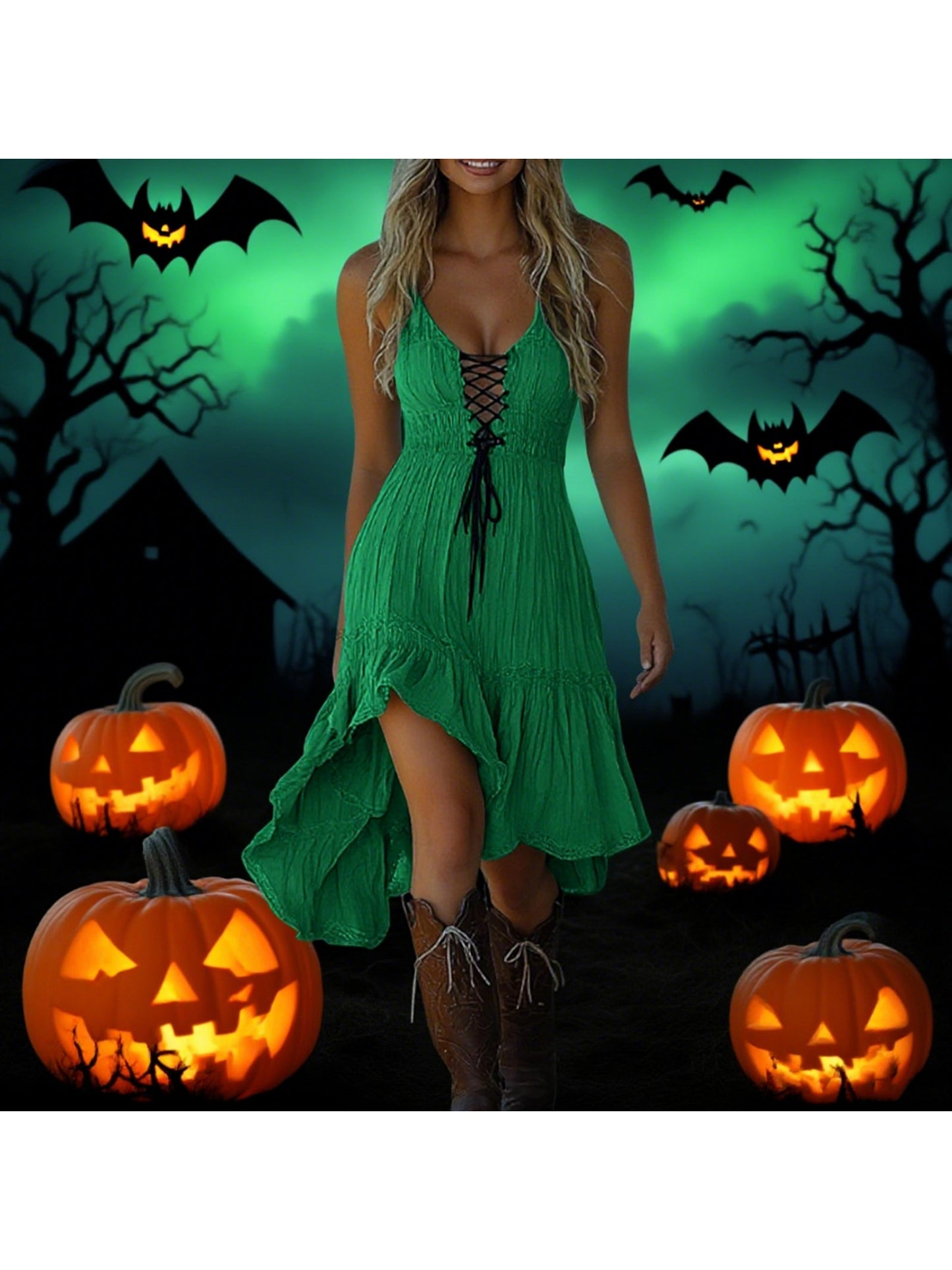 MSGWEEEG Women'S Halloween Dress - Vintage Cowgirl Midi Dress, Mustard Yellow party Outfit, Sleeveless Ruffled Hem, Easy-to-Wear Halloween Costume for Women, Halloween Party Attire, Festive Attire, Western Style, Comfortable