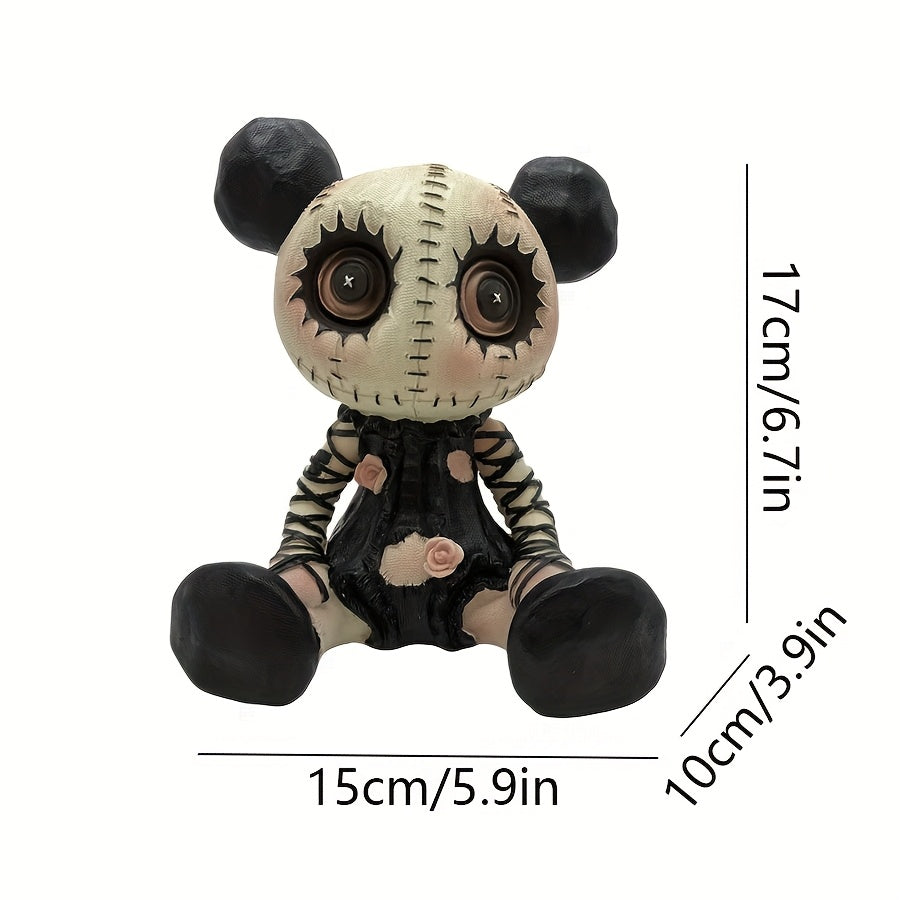 Charming Halloween Resin Doll • Black & White Striped Dress • Pumpkin Ears & Floral Accents • Spooky Tabletop Decor • Christmas & Fall Home Decor