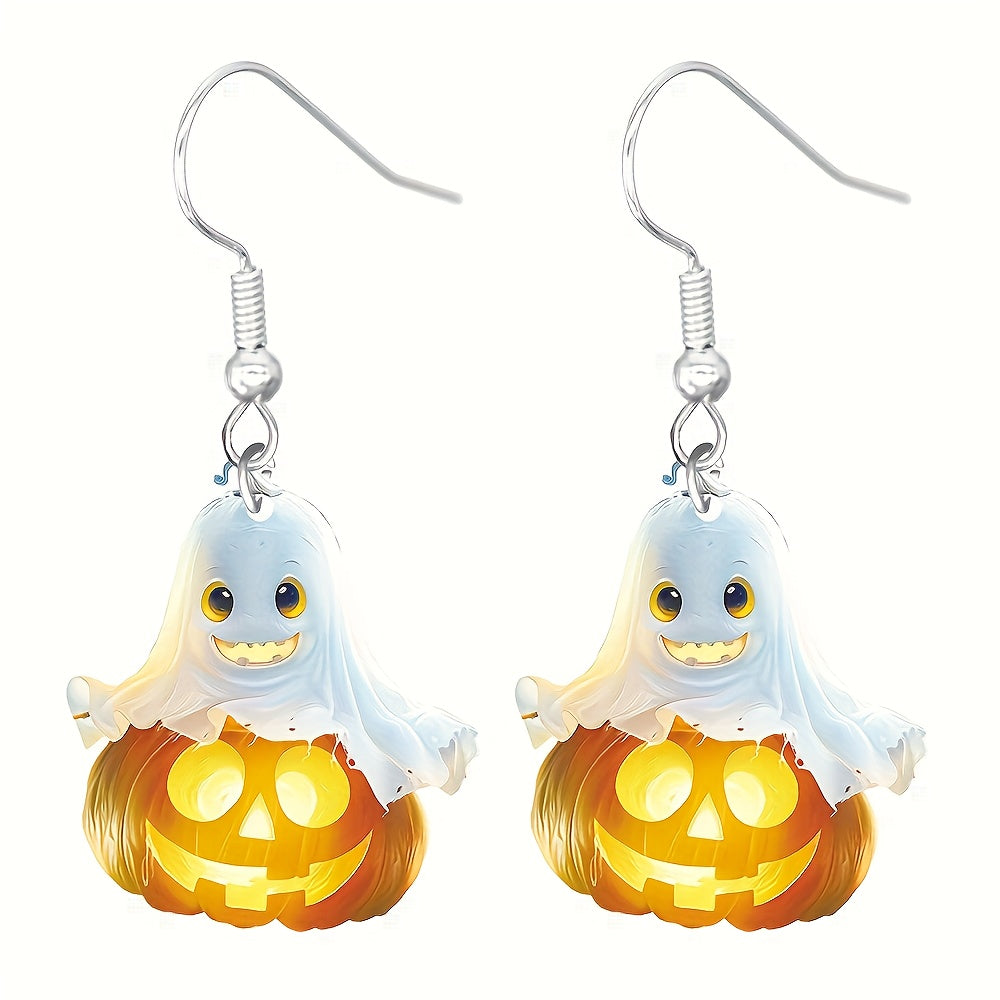 12 Pairs of Halloween Earrings Featuring Adorable Mummies, Pumpkins, Cats, Skulls, And Death Patterns, Cartoon-Style Pendant Earrings Made of Acrylic Material.