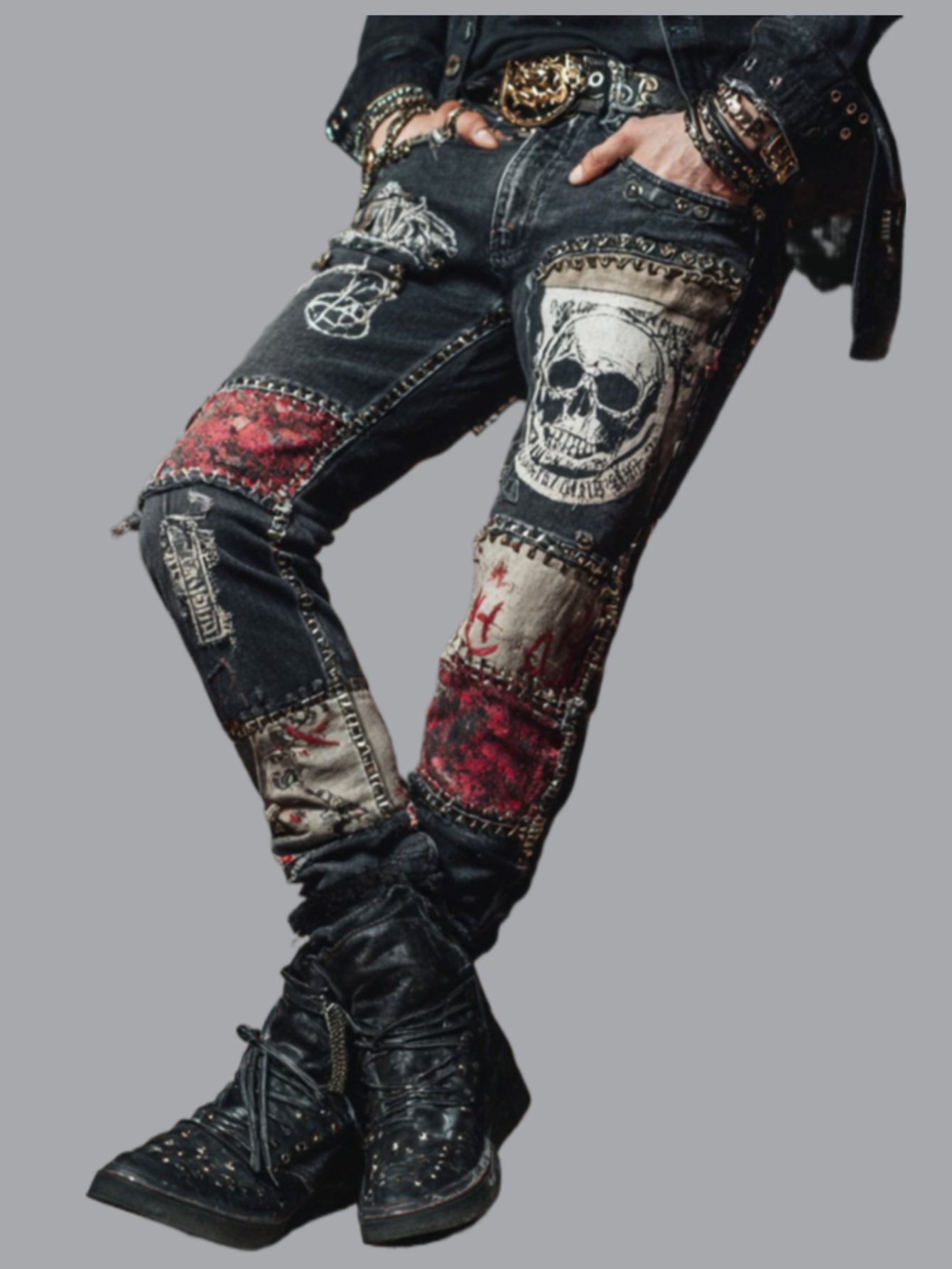 Women's Glow in The Dark Skeleton Jeans - 3D /Blacklight Reactive Light Up Bone & Skull Print, High Waisted Stretch Skinny Denim Pants for Gothic Rave Party Outfits, Nightclub Wear & Year-Round Costume
