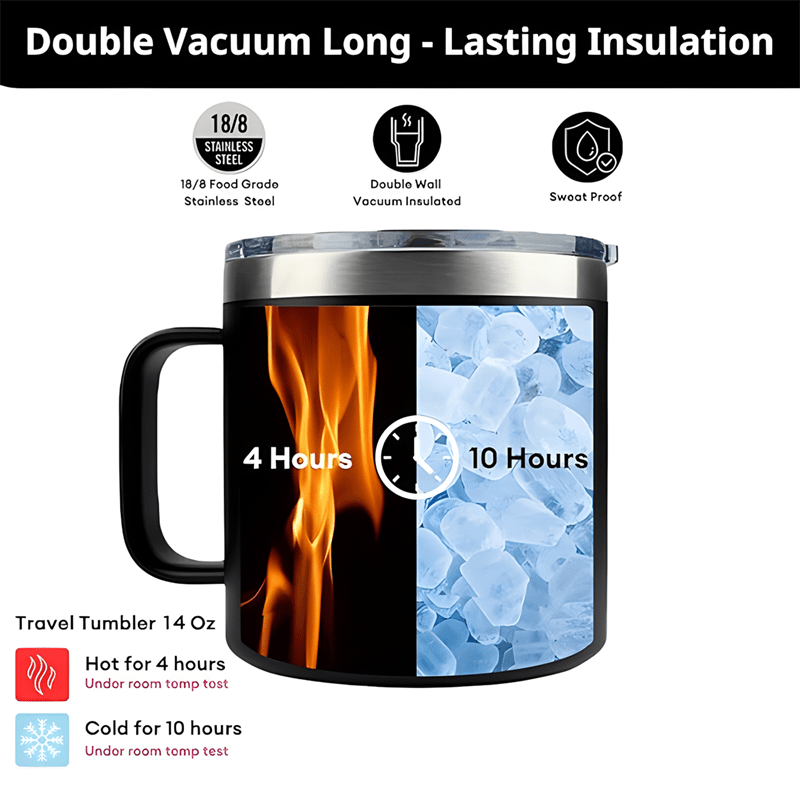 14oz Stainless Steel Insulated Mug with Skull Design - Double-Walled, Splash-Proof, Reusable Coffee Cup for Men & Women - Perfect for Car, Outdoor Camping, Travel | Unique Gift Idea