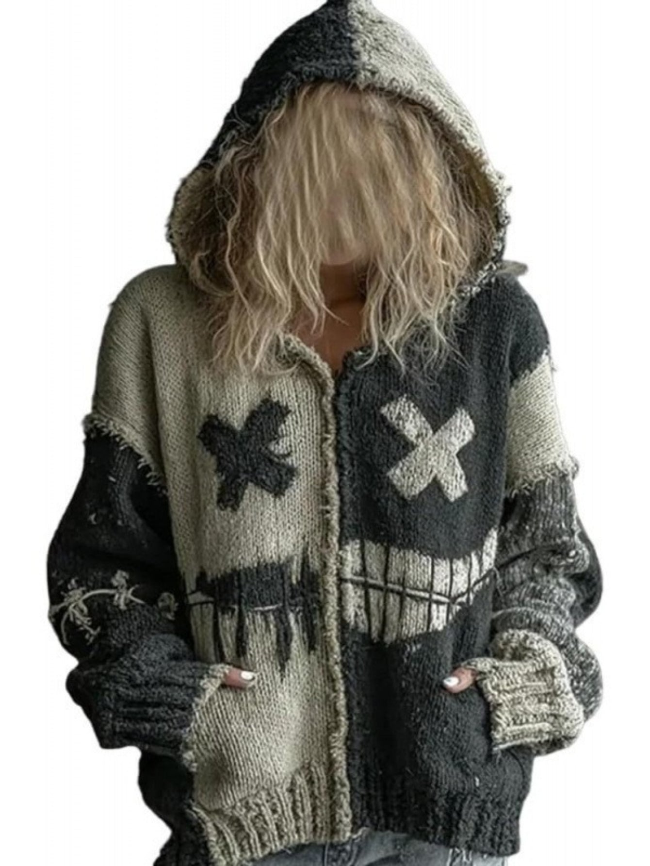 Men'S Gothic Halloween Sweatshirt - Skeleton Print Drop Shoulder Pullover with Hooded Collar, Loose Fit Long Sleeve Streetwear Jacket for Costume Parties, Halloween Clothes, Party Attire, Edgy Fashion, Durable Fabric, Streetw
