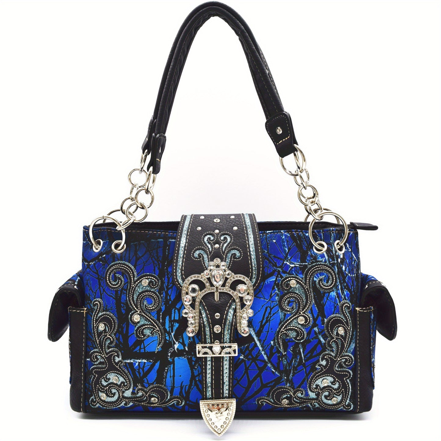 Camouflage Crown Buckle Western Style Purse Floral Shine Glow Country Handbag Women Shoulder Bag Crossbody Wallet Set