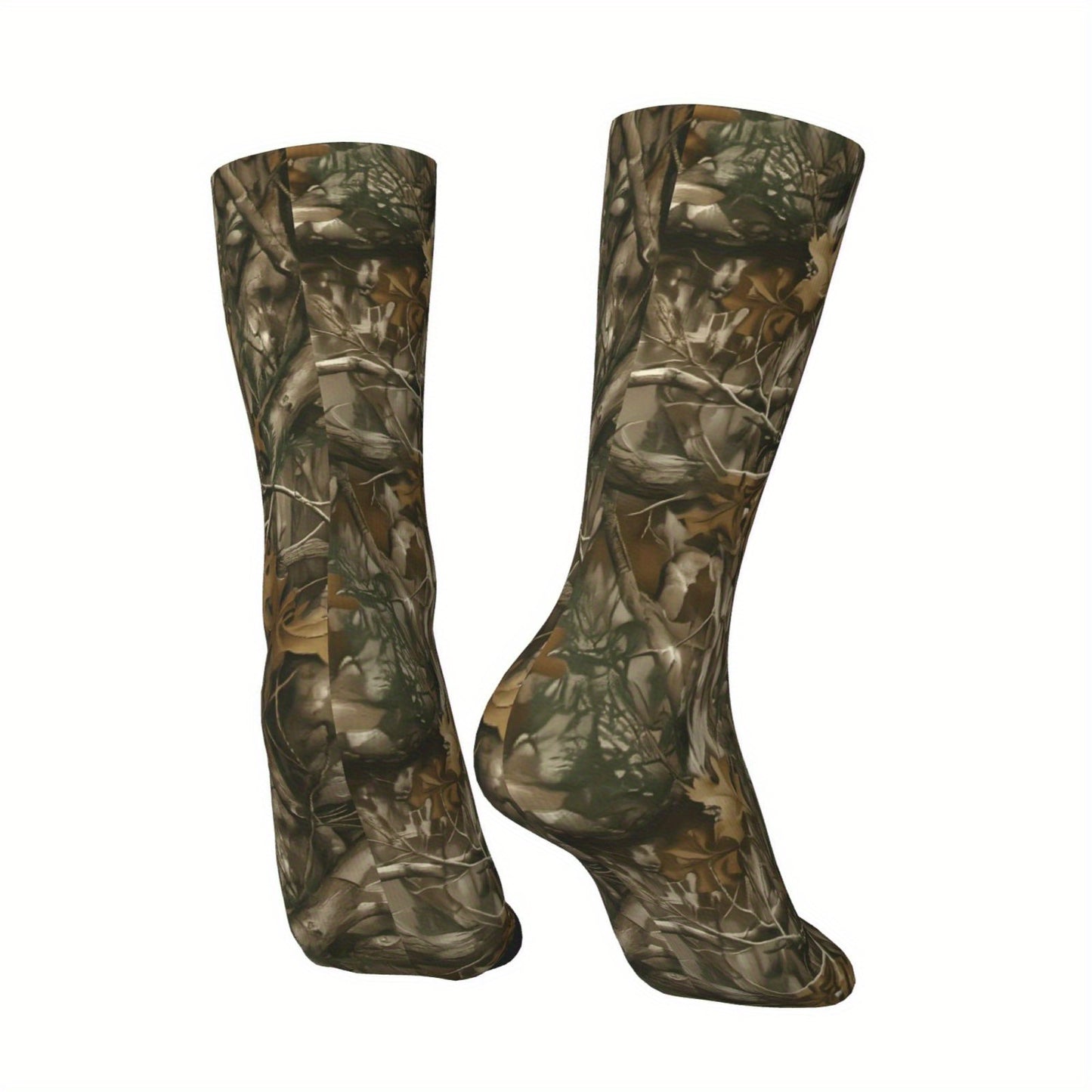 Unisex Outdoor Socks, Camouflage Forest Print Mid-Calf Crew Socks for Men and Women - Machine Washable, Breathable & Comfortable Fashion Casual Sports Accessory, Socks, Ladies Socks for Women, Sport Socks, Over The Knee Socks