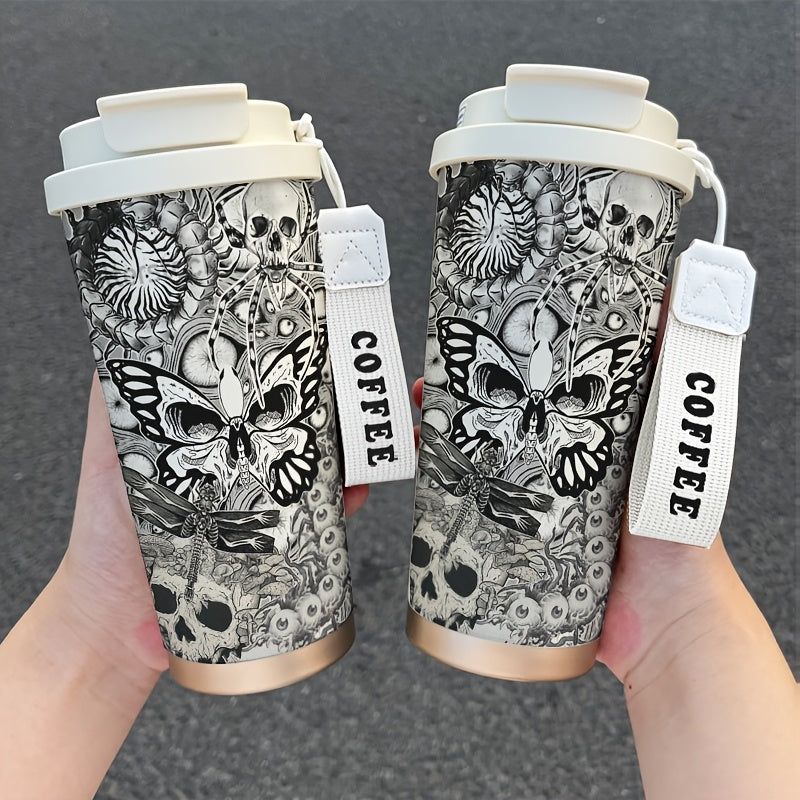 A 17.92oz Creepy Red Green Element Pattern Coffee Cup, Portable Dual Drink Thermos, Insulated/Cold Water Cup, Cool, Trendy, Cold/Hot Drink Cup, Suitable for Office, Travel, Sports/Outdoor Essentials, Basketball, Golf, Basebal