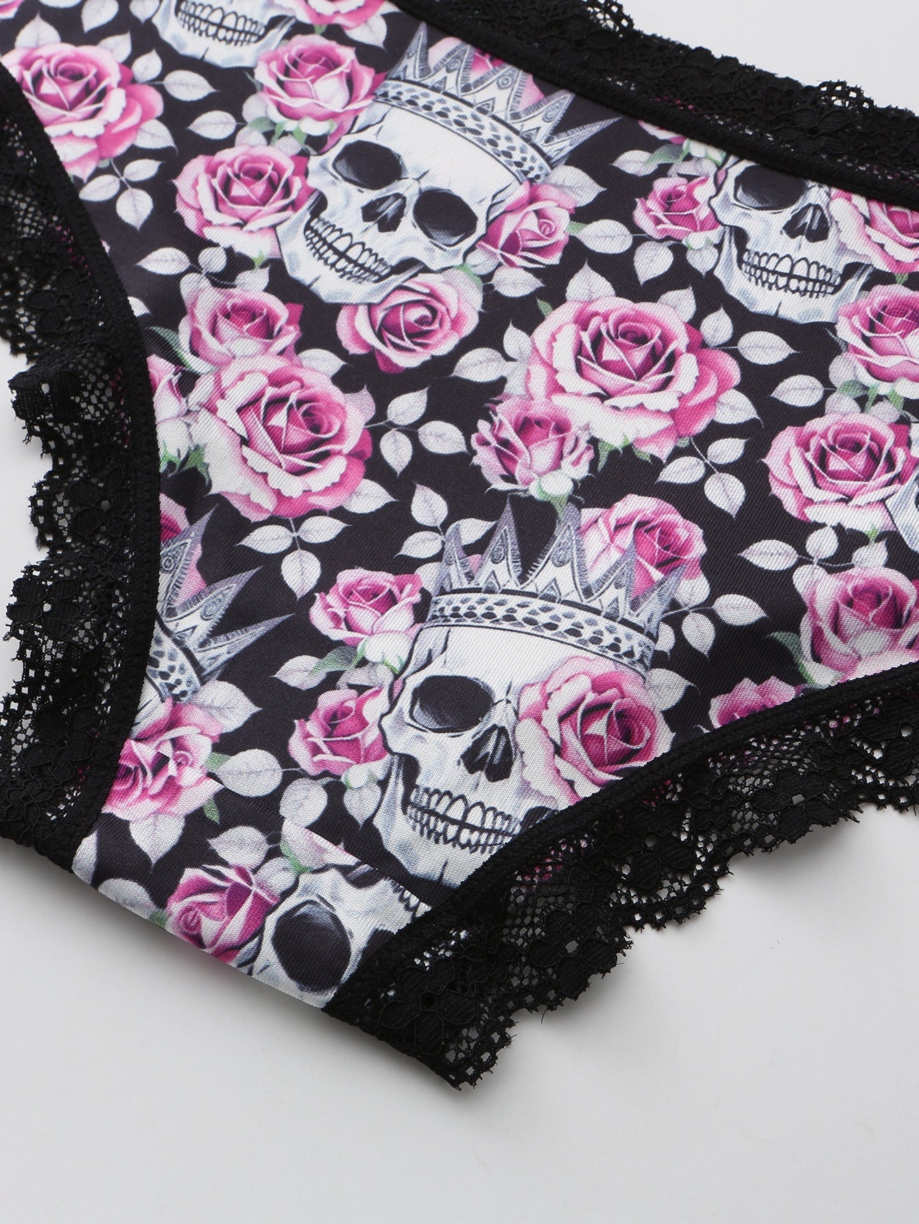 10pcs MORVIA Women'S Gothic Chic Low-Rise Bikinis - Contrast Lace, Halloween Skull & Eyeballs & Stars Print, Comfortable Hipster Panties - Assorted Styles, Perfect Gift for Special Occasions or Daily Wear, Halloween Underwear