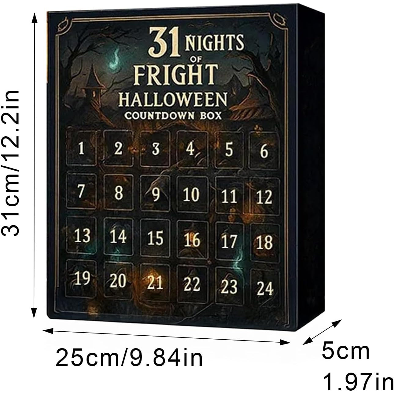 31 Nights of Fright- Halloween Countdown Box with Figurines, Halloween Advent Calendar 2025 Box, Scary Collectible Horror Figures, Hanging Charms& Decorations(31 days), Halloween Decorations, Halloween Decor, Spooky Countdown