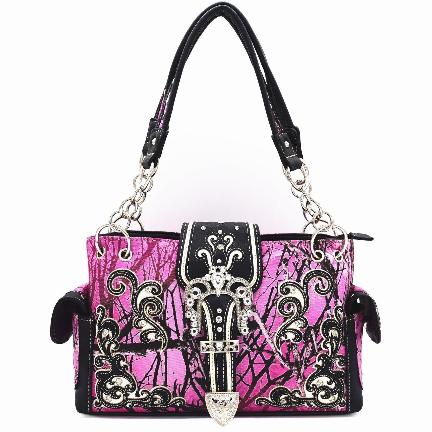 Camouflage Crown Buckle Western Style Purse Floral Shine Glow Country Handbag Women Shoulder Bag Crossbody Wallet Set