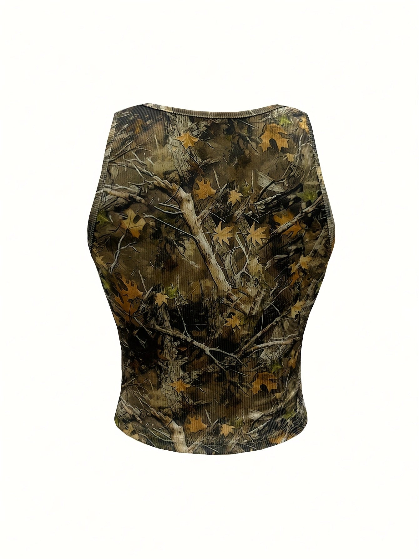 Women'S Camouflage Print Sleeveless Tank Top - Deep V-Neck Ribbed, Stretchy & Breathable Summer Casual Wear, Sleeveless Top|Camouflage Pattern Top|Stretchy Fabric