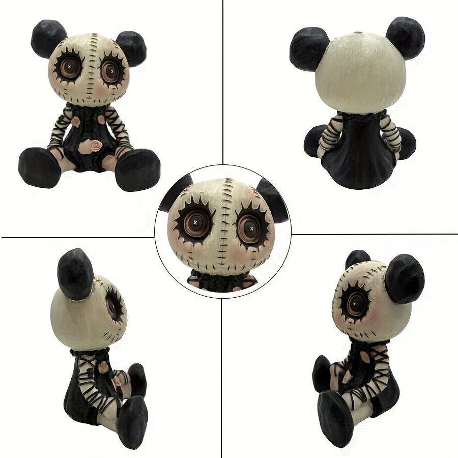 Charming Halloween Resin Doll • Black & White Striped Dress • Pumpkin Ears & Floral Accents • Spooky Tabletop Decor • Christmas & Fall Home Decor