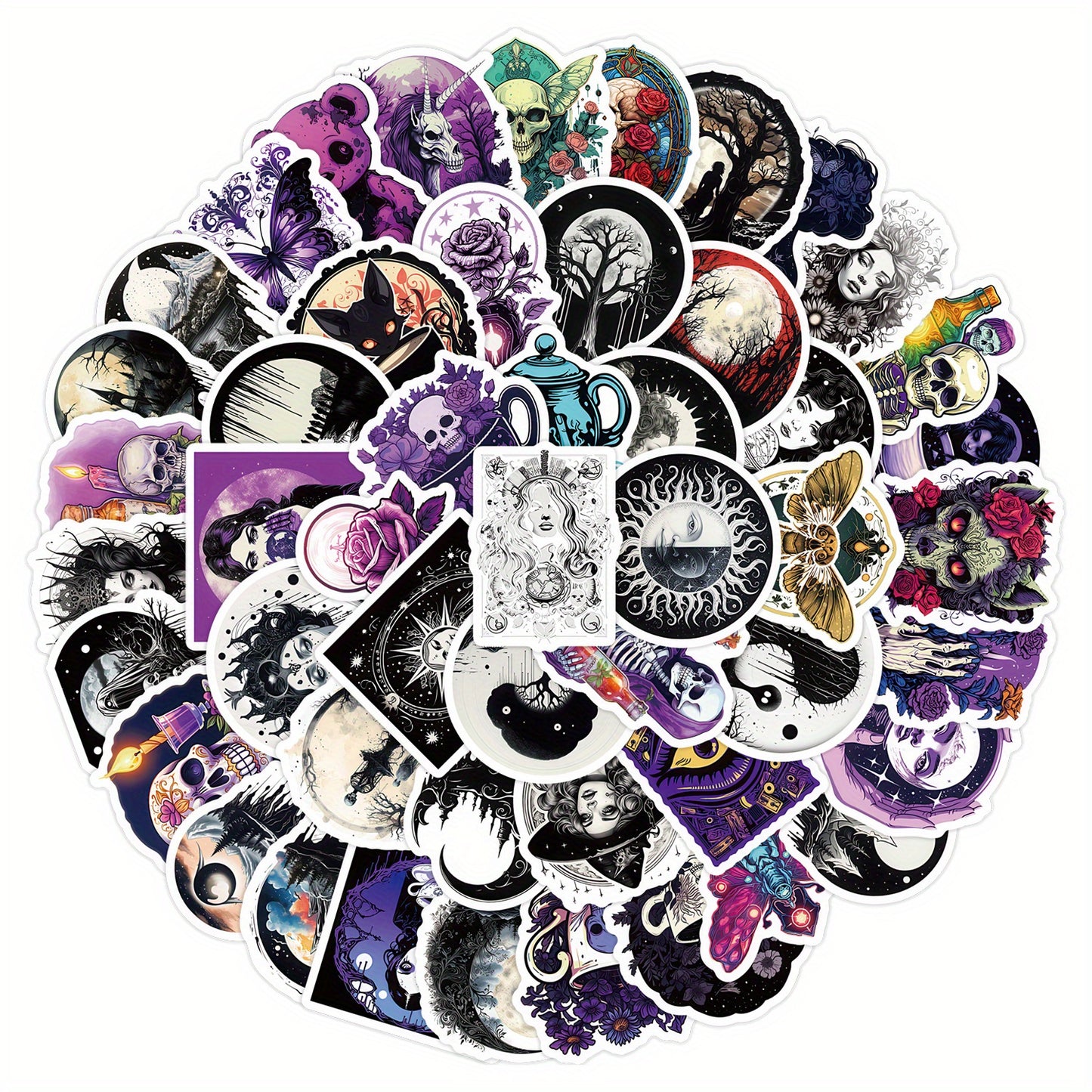 50pcs Mystical Gothic Stickers with Dark Purple Illustrations Vinyl Waterproof Aesthetic Decals - Suitable for Decorating Laptops, Cell Phones, Guitars, Water Bottles, Cars, Tablets, Luggage, Musical Instruments - Perfect for