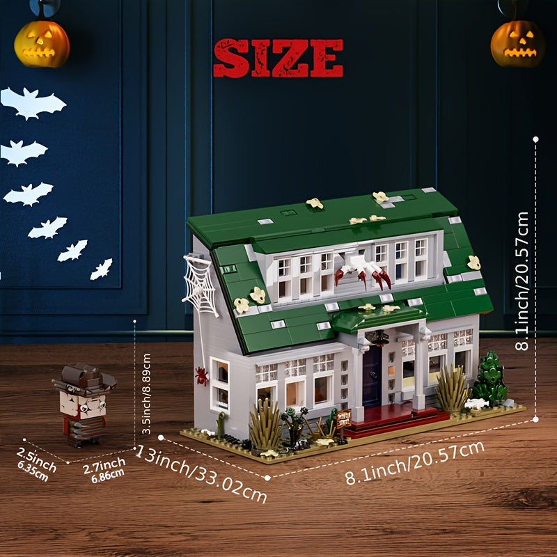 1099pcs Popular Horror Movie Elm Street House Model and Character Freddy Building Block Set, Halloween Gift Castle Series DIY Kit Toy Home Decor for Christmas & Holidays, Birthday Present, Holiday Gift Set, Detailed Replica,