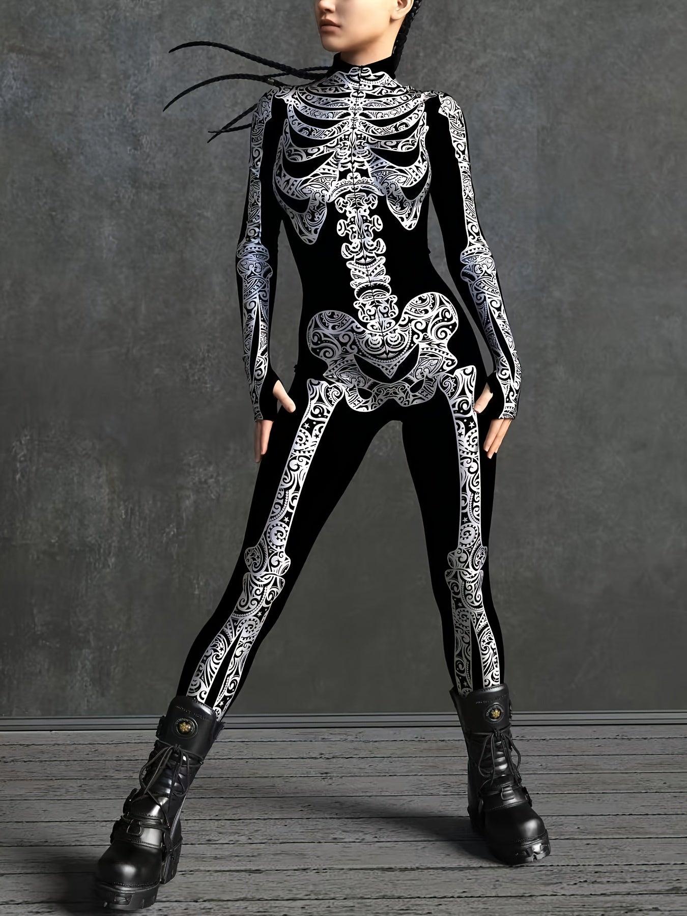 Women's Gothic Full-Length Outfit - Elegant Gothic full-body costume with Zip-Up Front, Full-Length Pants - Machine Washable Formal & Costume Party Attire for Themed Events, Casual Attire - Victorian Vampire, Dark Fantasy Clo