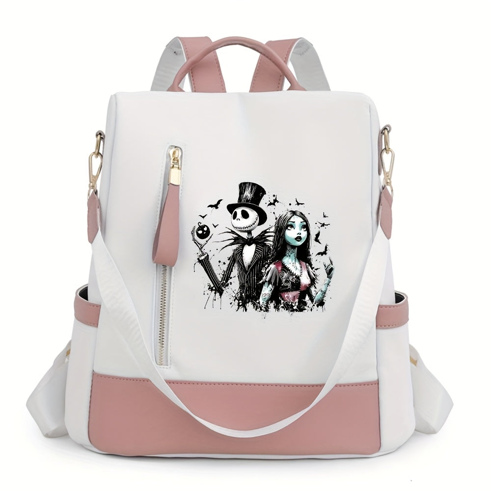Disney Jack Skellington Print Backpack, Personal Item Travel Bag, Women'S Crossbody Bag, Weekend Makeup & Essentials Handbag for Daily Commute, Halloween, Christmas, New Year - Perfect Gift, Nightmare Before Christma Bag, Sch