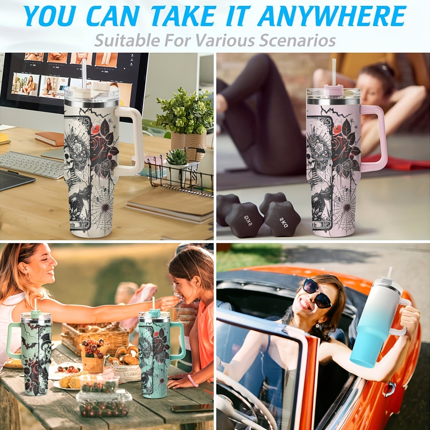 40oz Stainless Steel Tumbler with Lid - Halloween Skeleton Bride Design, Reusable & Hand-Wash Only, Perfect for Car Travel & Gifts