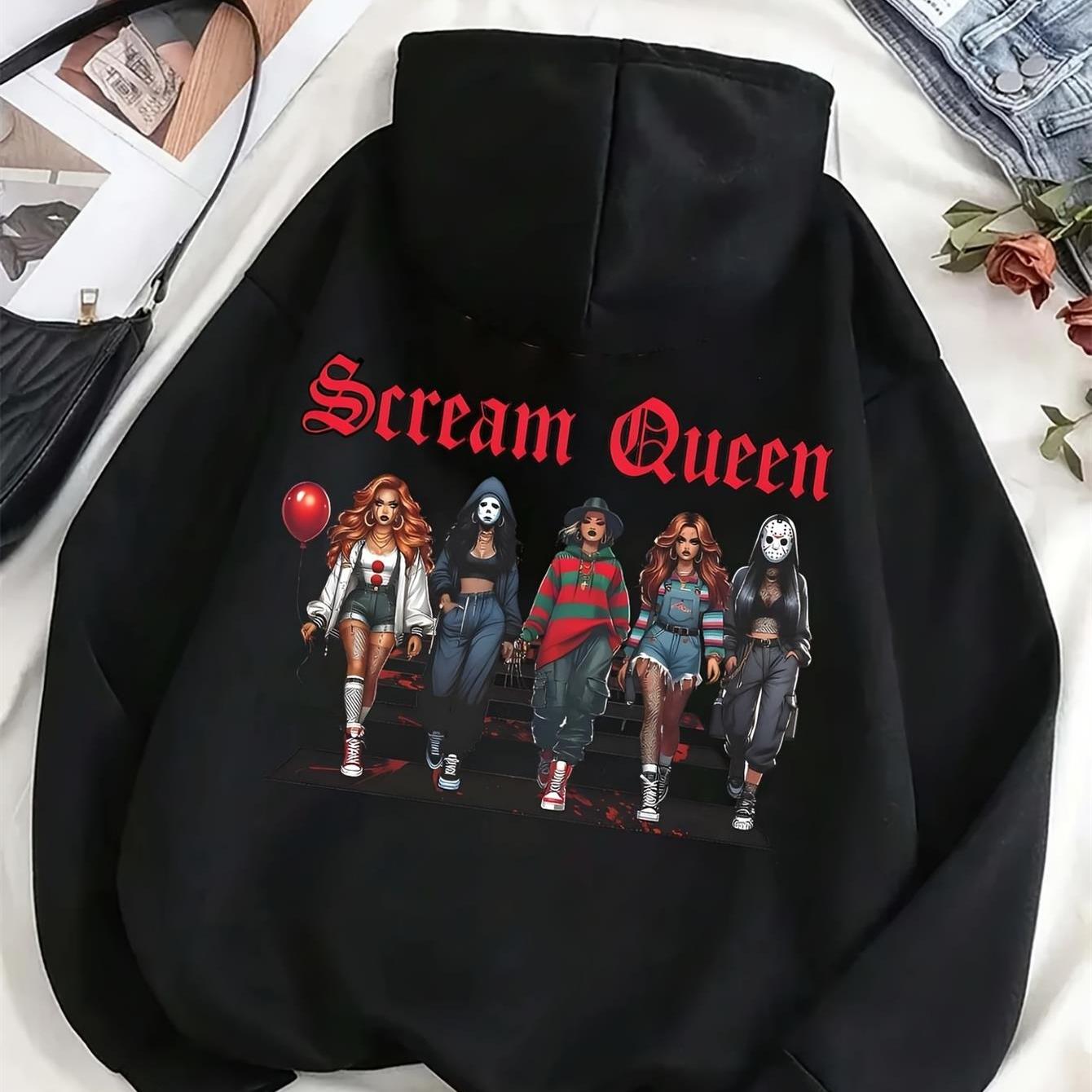 Men'S Horror Movie Hoodie - Ghostface Graphic Pullover Sweatshirt - Halloween Costume & Casual Streetwear - Soft Polyester Hooded Sweatshirt with Front Pocket - Scream Queen Design for Horror Fans, Gym, Casual Attire - One Si