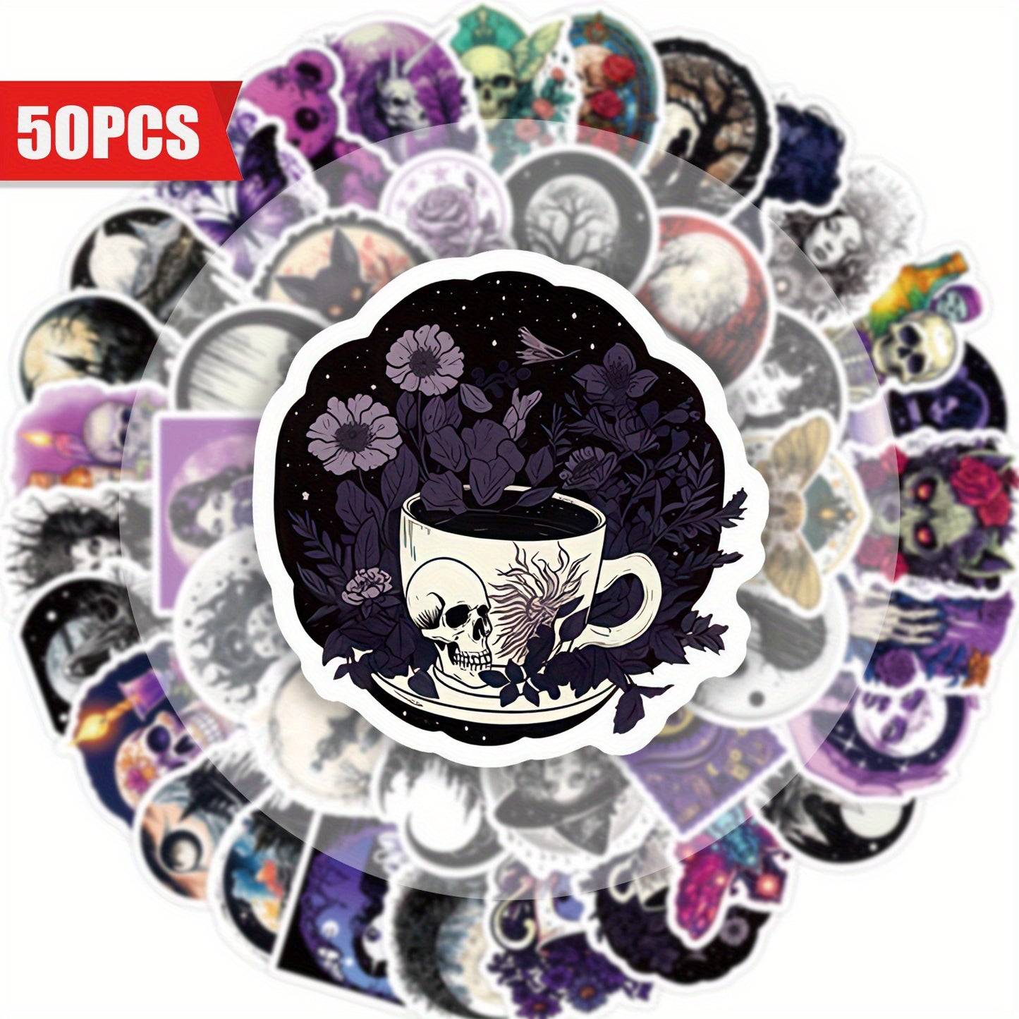 50pcs Mystical Gothic Stickers with Dark Purple Illustrations Vinyl Waterproof Aesthetic Decals - Suitable for Decorating Laptops, Cell Phones, Guitars, Water Bottles, Cars, Tablets, Luggage, Musical Instruments - Perfect for