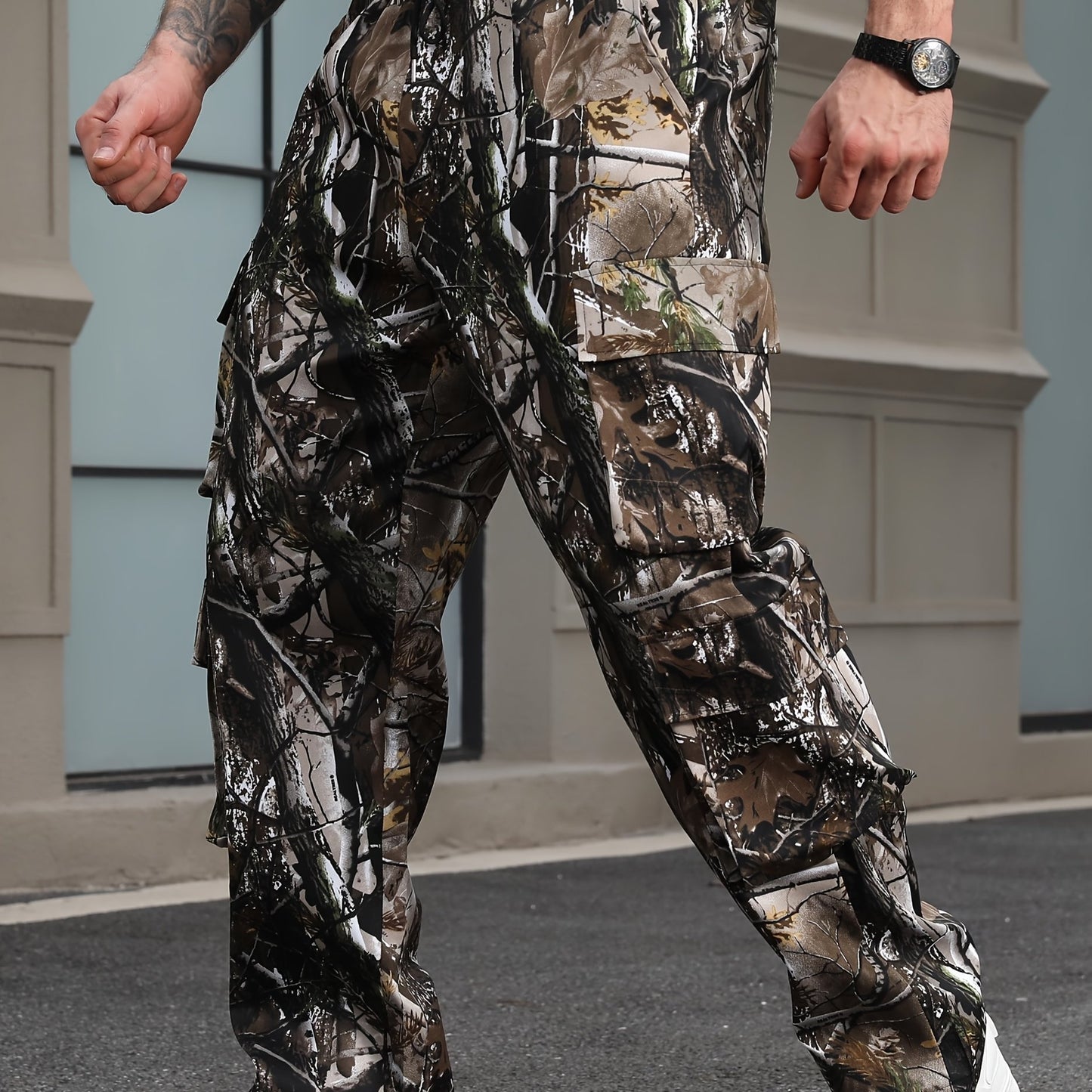 Men'S Leaf Camo Cargo Pants - Loose Fit Tactical Pants with Multiple Utility Pockets, All-Season Outdoor Work & Hiking Pants in Brown/Black/Green Camouflage for Hunting, Construction, Everyday Carry - Non-Stretch Fabric, Hiki
