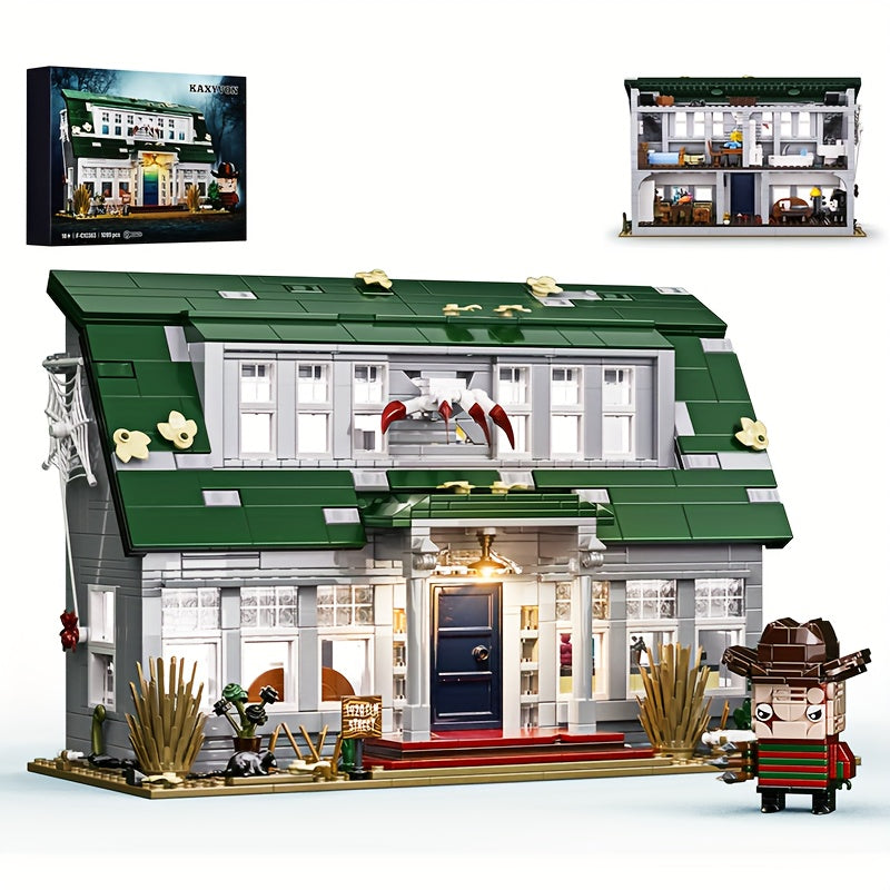 1099pcs Popular Horror Movie Elm Street House Model and Character Freddy Building Block Set, Halloween Gift Castle Series DIY Kit Toy Home Decor for Christmas & Holidays, Birthday Present, Holiday Gift Set, Detailed Replica,