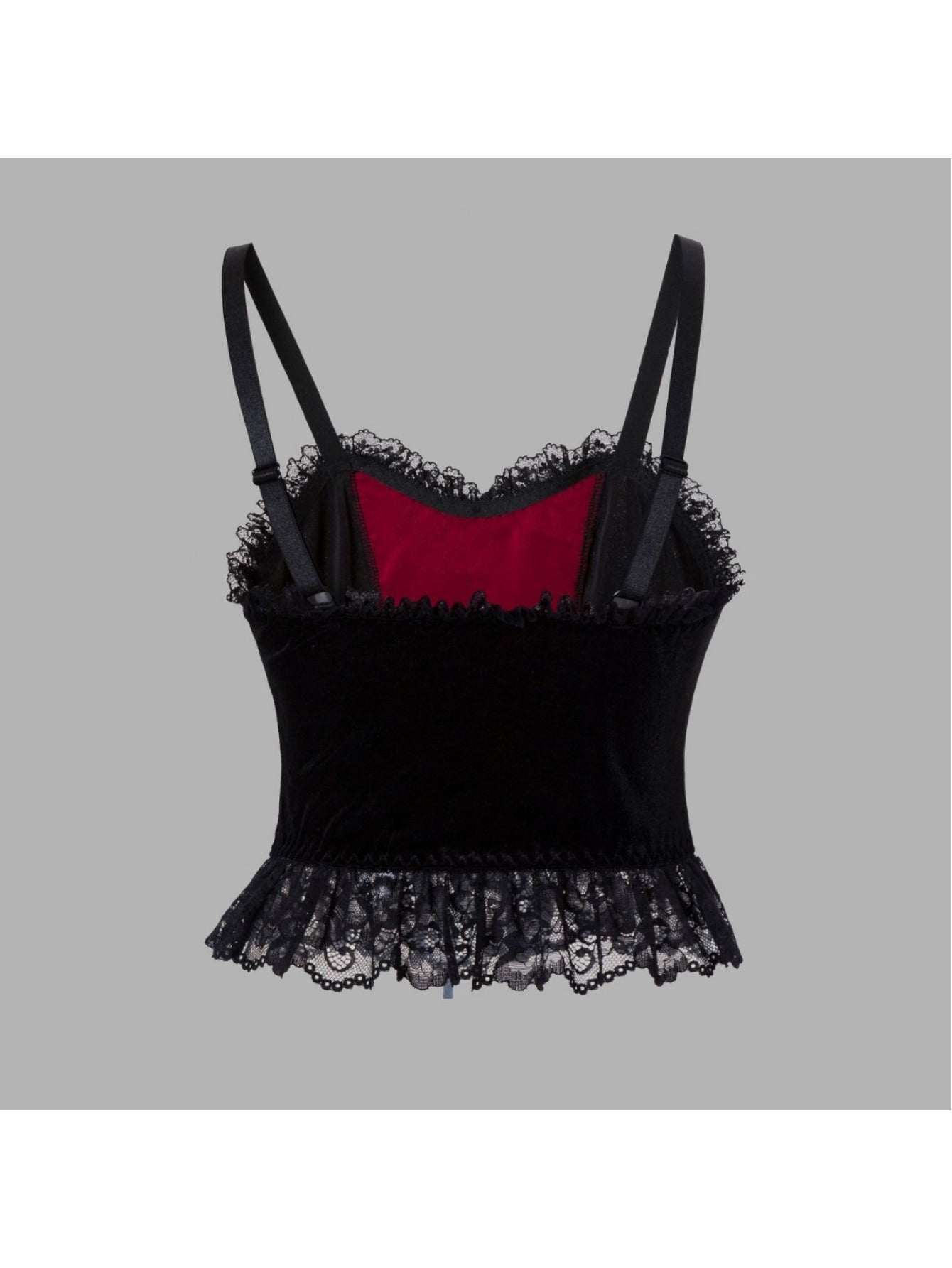 's Gothic Victorian Corset Top - Black Lace & Burgundy Ruffled Bustle with Adjustable Suspender Vest, Fitted Waist Cincher, Hand Washable Spice Style Costume for Themed Parties & Casual Attire