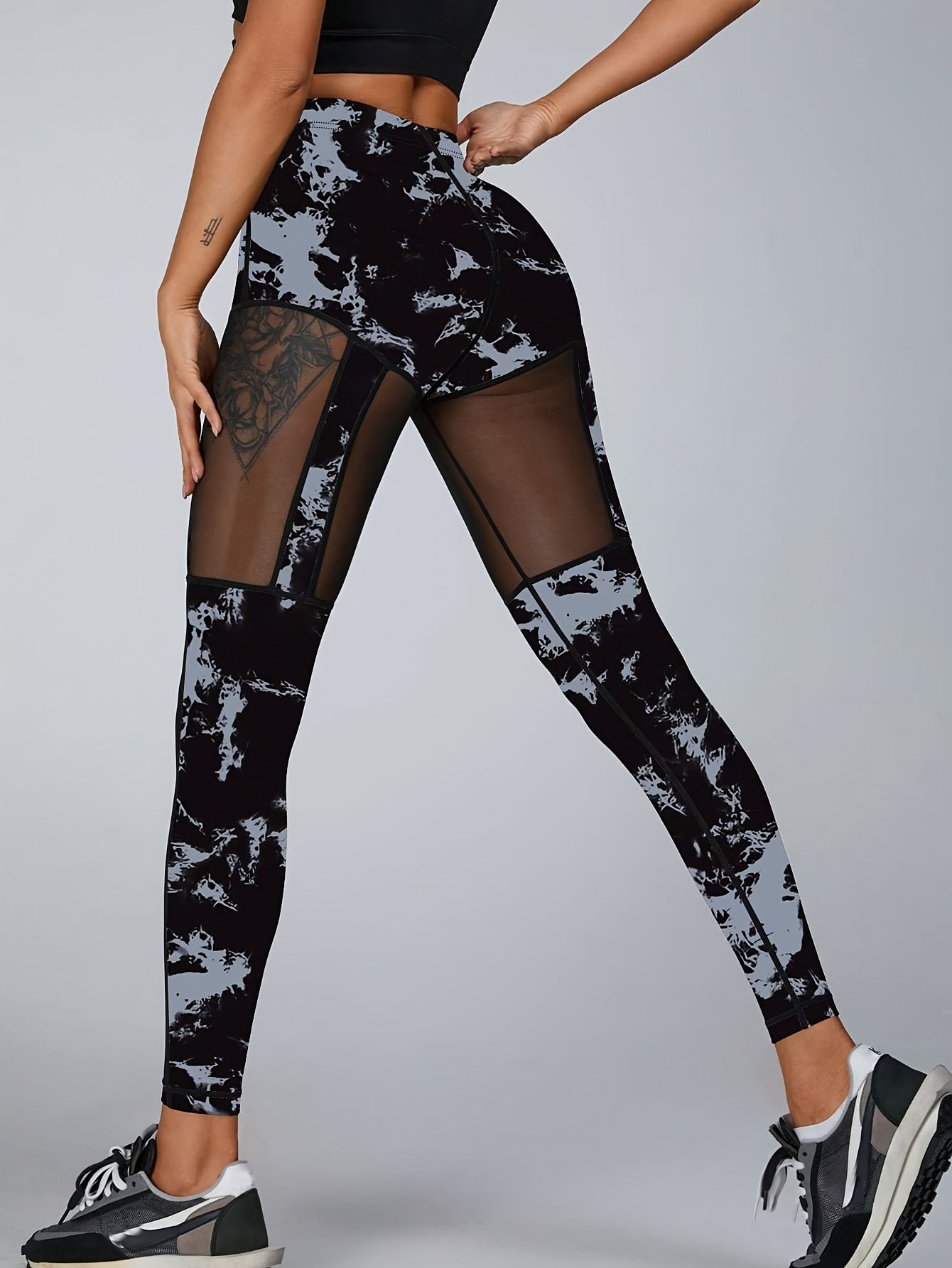 Women's High-Waisted Sports Leggings - Fitted, Mesh Patchwork, Ideal for Yoga, Running, Fitness | Outdoor & Indoor Activities