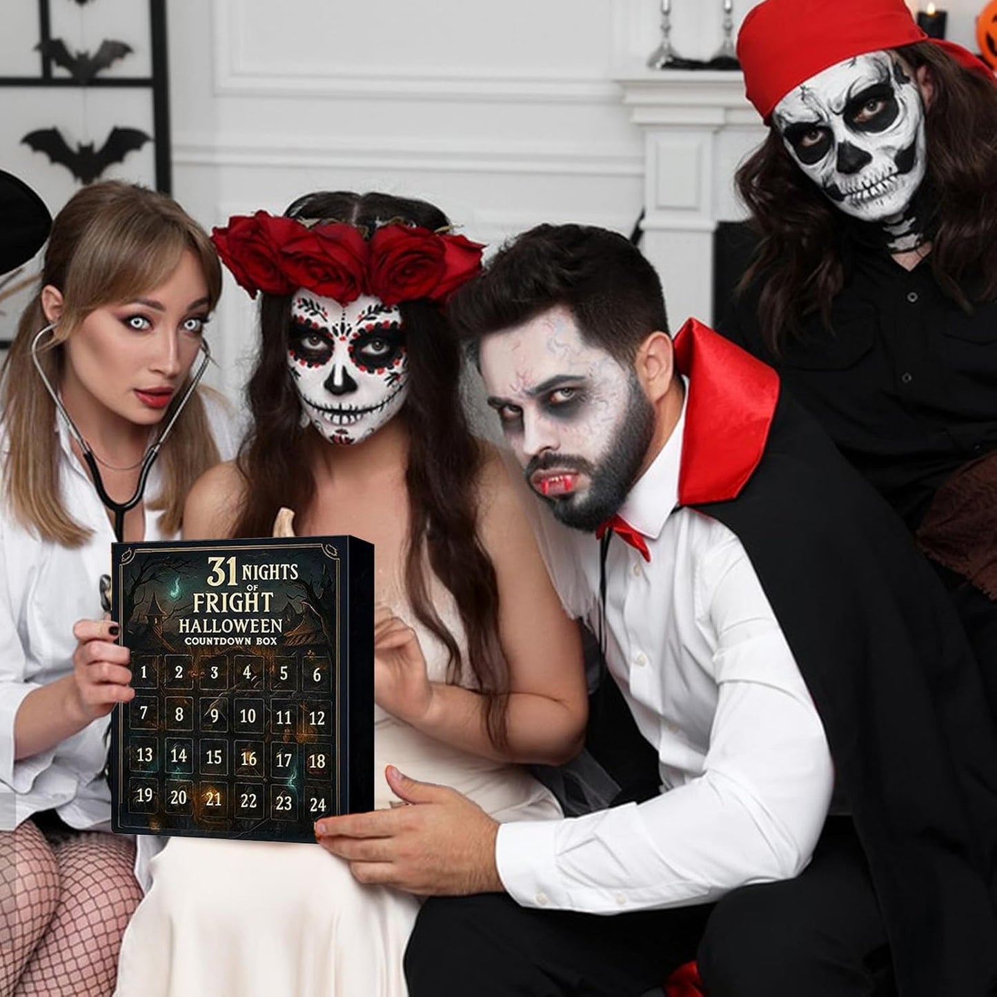 31 Nights of Fright- Halloween Countdown Box with Figurines, Halloween Advent Calendar 2025 Box, Scary Collectible Horror Figures, Hanging Charms& Decorations(31 days), Halloween Decorations, Halloween Decor, Spooky Countdown