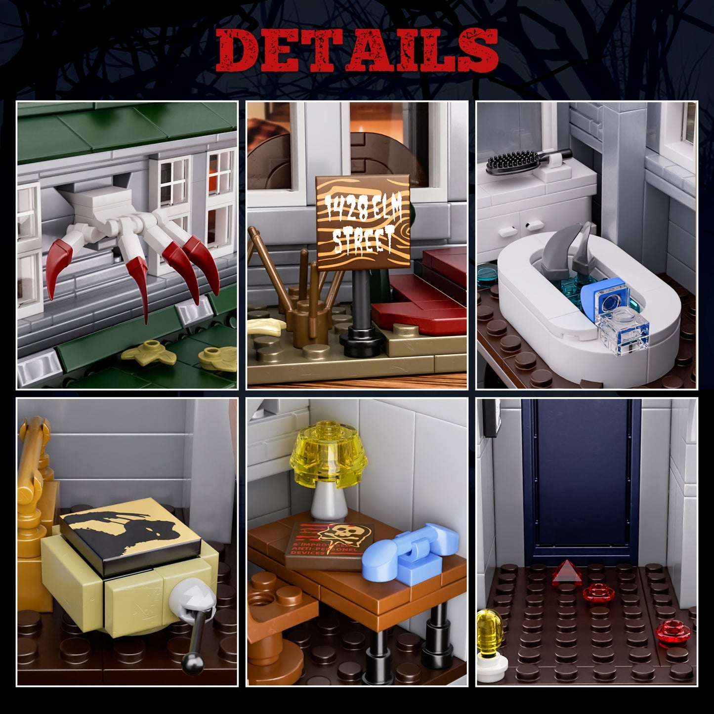 1099pcs Popular Horror Movie Elm Street House Model and Character Freddy Building Block Set, Halloween Gift Castle Series DIY Kit Toy Home Decor for Christmas & Holidays, Birthday Present, Holiday Gift Set, Detailed Replica,