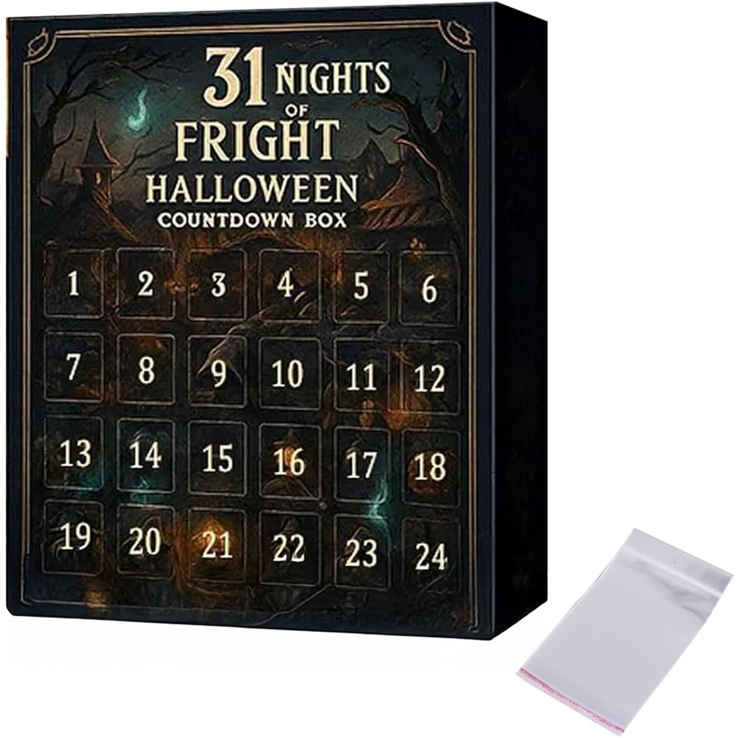 31 Nights of Fright- Halloween Countdown Box with Figurines, Halloween Advent Calendar 2025 Box, Scary Collectible Horror Figures, Hanging Charms& Decorations(31 days), Halloween Decorations, Halloween Decor, Spooky Countdown