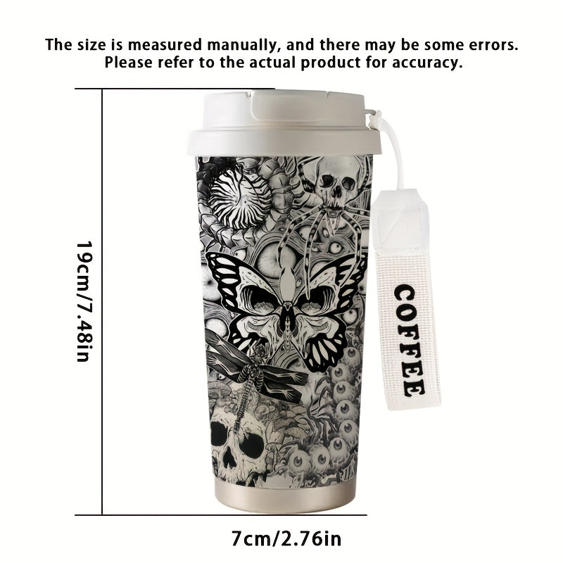 A 17.92oz Creepy Red Green Element Pattern Coffee Cup, Portable Dual Drink Thermos, Insulated/Cold Water Cup, Cool, Trendy, Cold/Hot Drink Cup, Suitable for Office, Travel, Sports/Outdoor Essentials, Basketball, Golf, Basebal