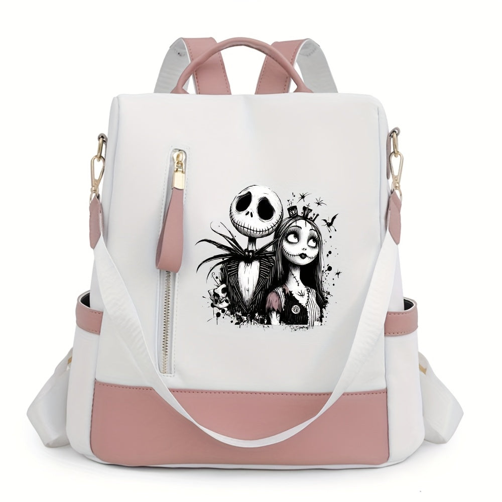 Disney Jack Skellington Print Backpack, Personal Item Travel Bag, Women'S Crossbody Bag, Weekend Makeup & Essentials Handbag for Daily Commute, Halloween, Christmas, New Year - Perfect Gift, Nightmare Before Christma Bag, Sch