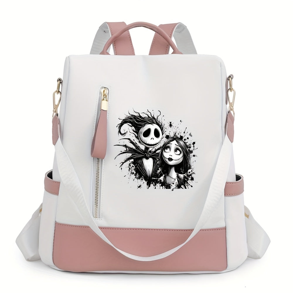 Disney Jack Skellington Print Backpack, Personal Item Travel Bag, Women'S Crossbody Bag, Weekend Makeup & Essentials Handbag for Daily Commute, Halloween, Christmas, New Year - Perfect Gift, Nightmare Before Christma Bag, Sch