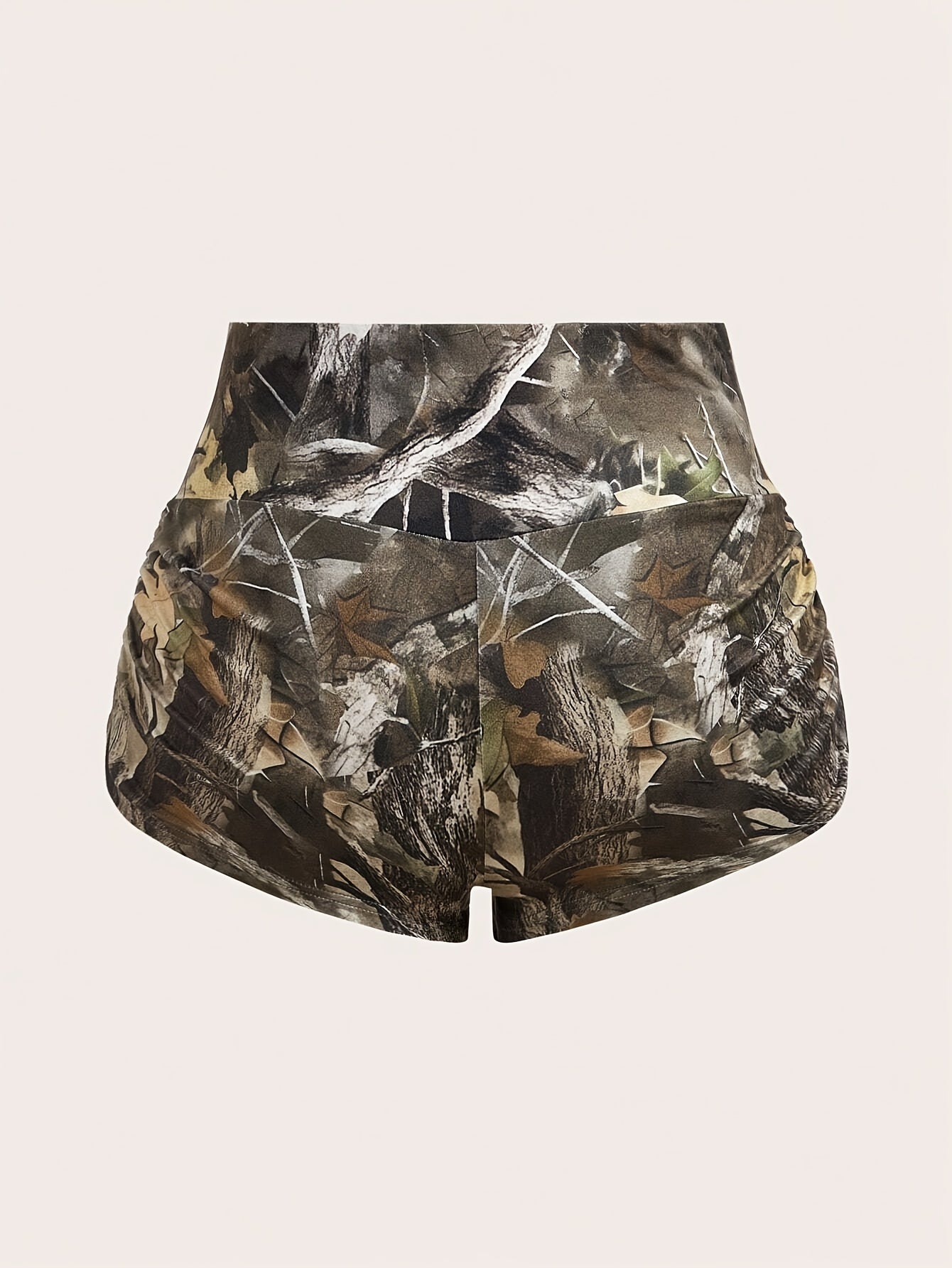Women's Camouflage Tree Branch Print Cycling Shorts - All-Season Super Short Shorts with Full-Body Camo Design, Medium Stretch & Elastic Waistband for,, - Machine Washable Outdoor s Apparel (Brown/Black/Gray/Green) - Casual S