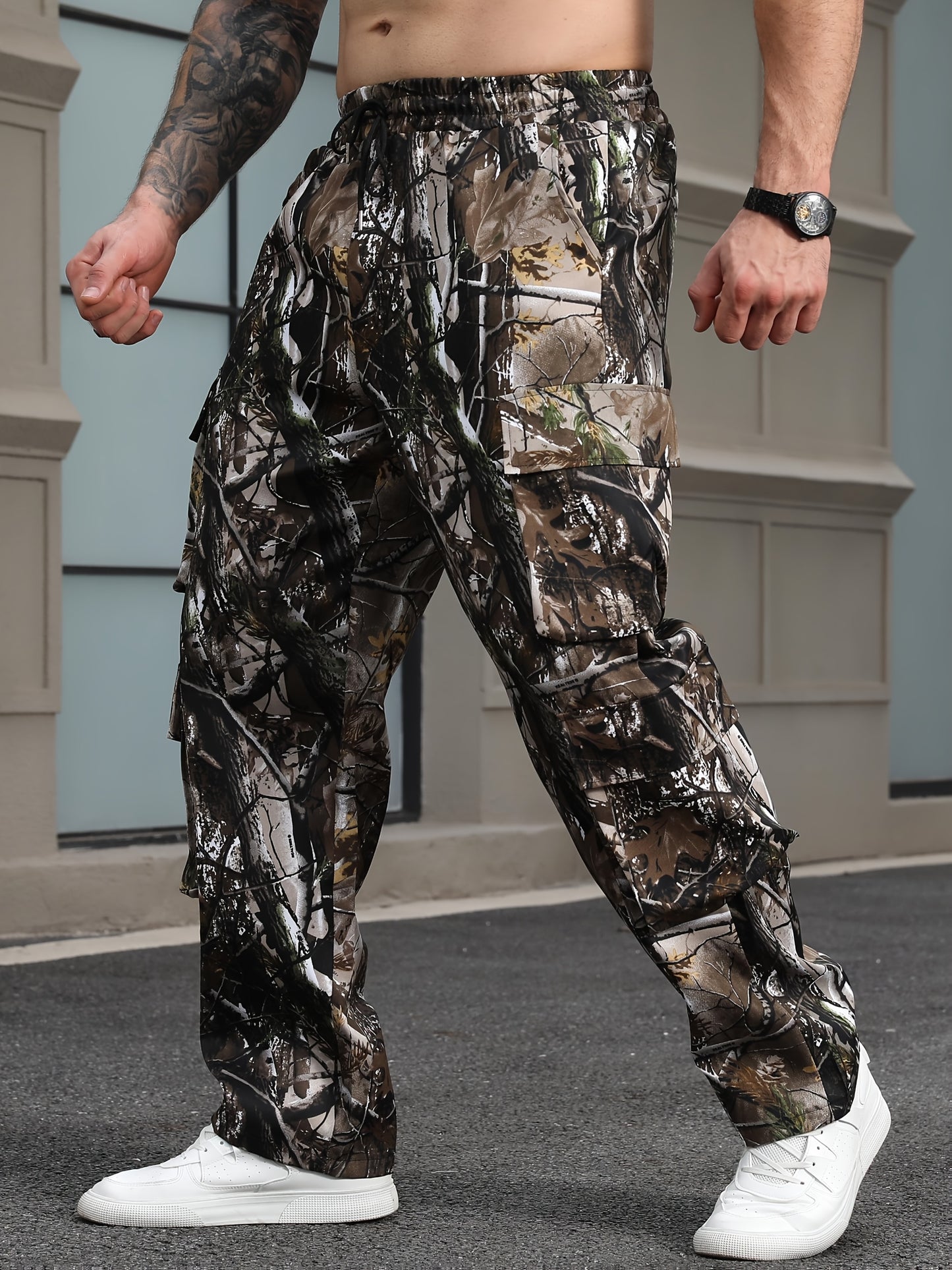 Men'S Leaf Camo Cargo Pants - Loose Fit Tactical Pants with Multiple Utility Pockets, All-Season Outdoor Work & Hiking Pants in Brown/Black/Green Camouflage for Hunting, Construction, Everyday Carry - Non-Stretch Fabric, Hiki