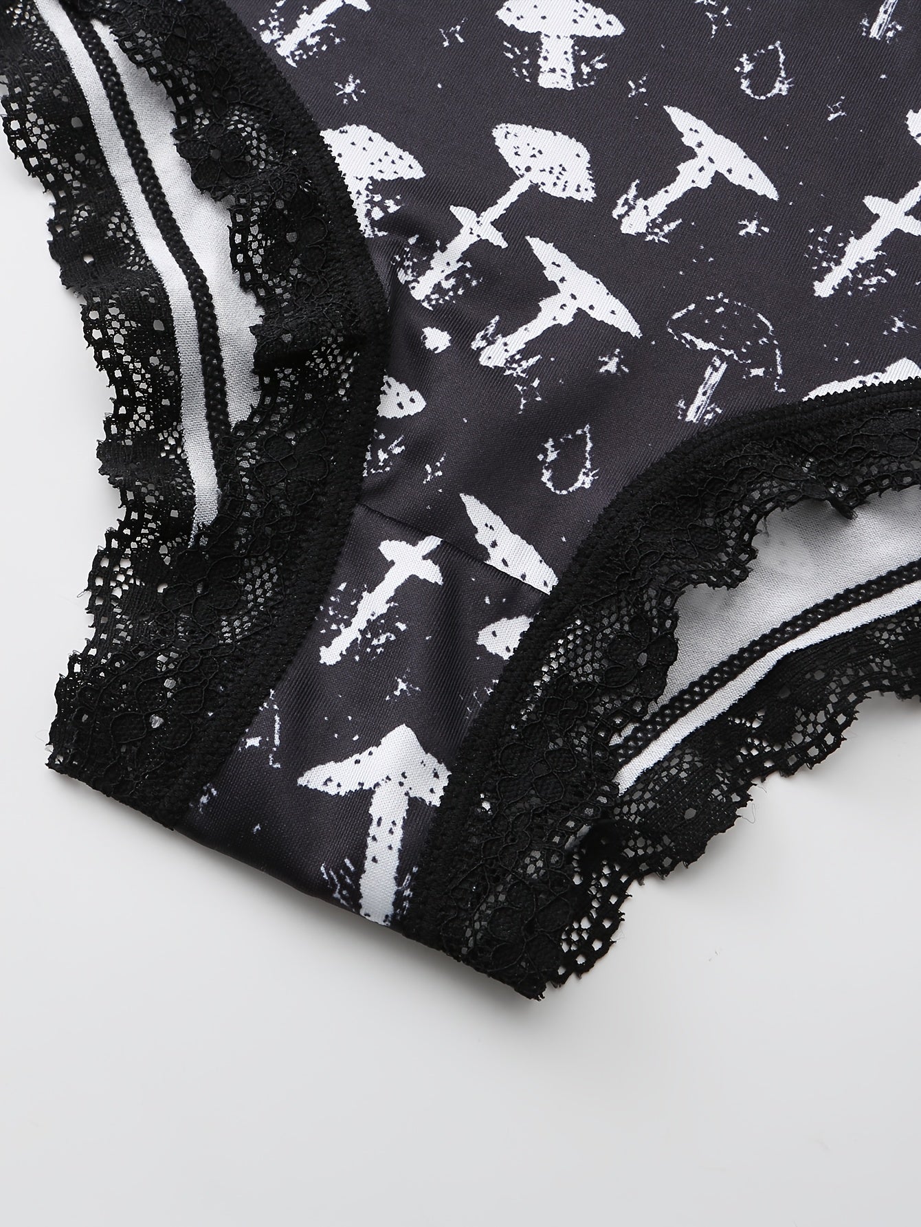 10pcs MORVIA Women'S Gothic Chic Low-Rise Bikinis - Contrast Lace, Halloween Skull & Eyeballs & Stars Print, Comfortable Hipster Panties - Assorted Styles, Perfect Gift for Special Occasions or Daily Wear, Halloween Underwear