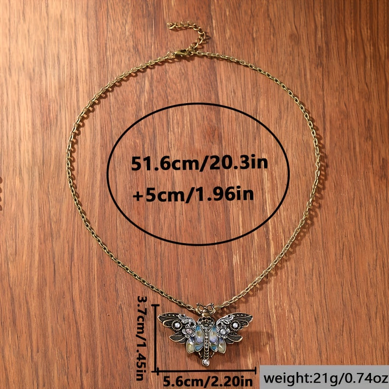 Bohemian Gothic Skull Butterfly Pendant Necklace, Alloy Mixed Color, No Plating, Unique Design Fashion Jewelry for Daily and Festival Gifts