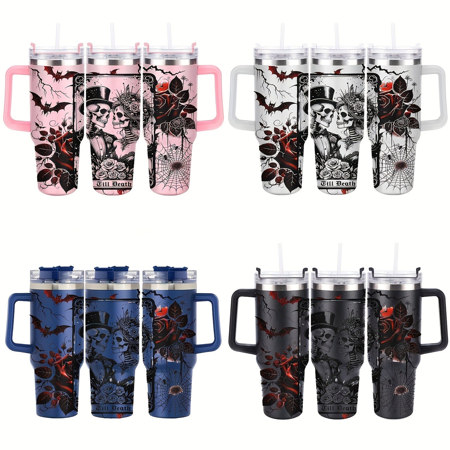 40oz Stainless Steel Tumbler with Lid - Halloween Skeleton Bride Design, Reusable & Hand-Wash Only, Perfect for Car Travel & Gifts