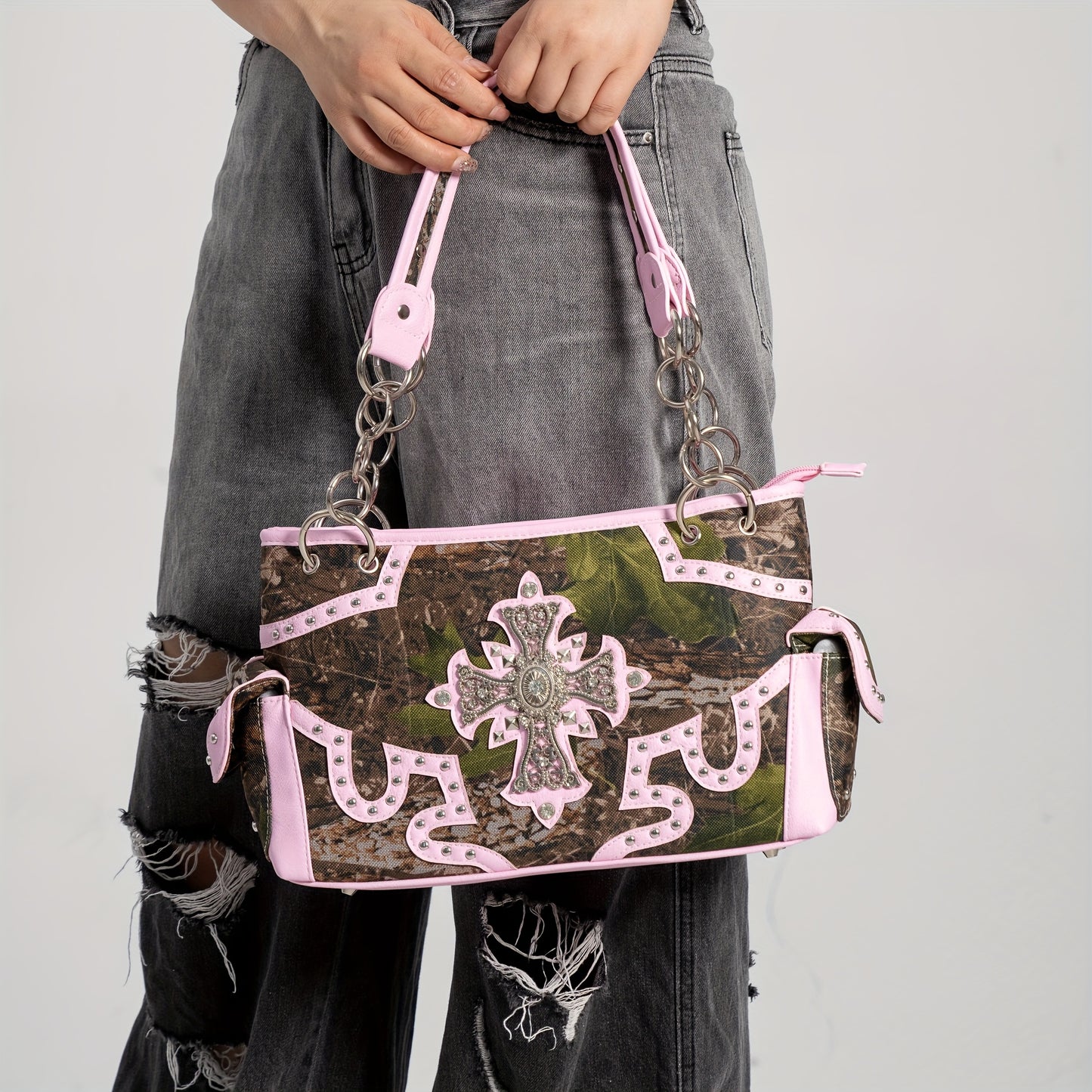 Women'S Western Cowboy Purse and Wallet Set - Synthetic Faux Leather Handbag with Zipper Closure, Structured Shoulder Bag & Wallet Combo in Light Blue, Brown, Purple, Black - for Everyday, Formal, Western Events - Easy-to-Cle