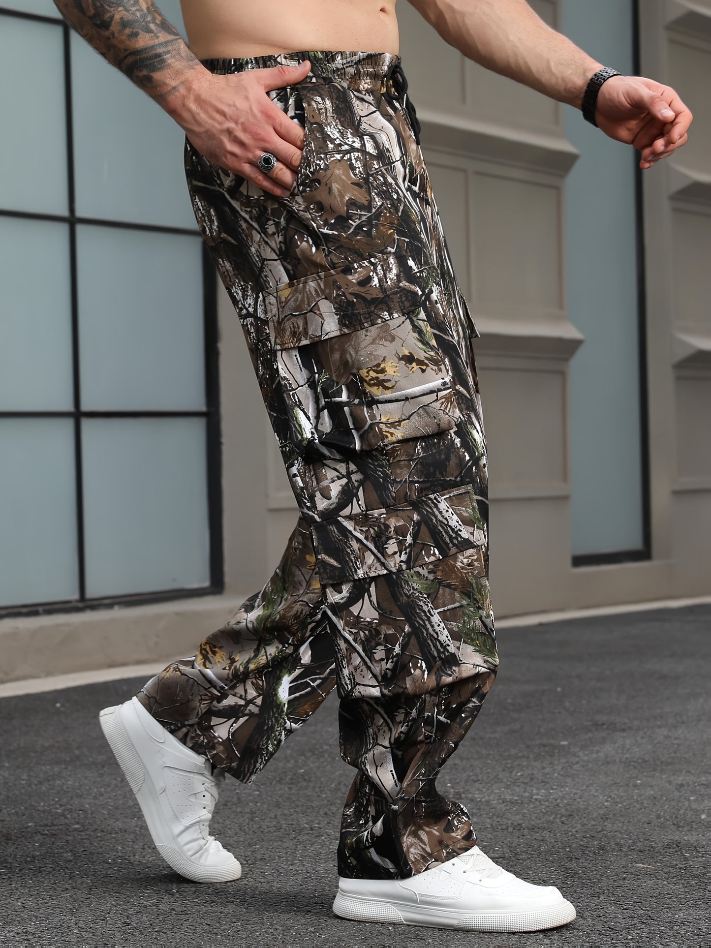Men'S Leaf Camo Cargo Pants - Loose Fit Tactical Pants with Multiple Utility Pockets, All-Season Outdoor Work & Hiking Pants in Brown/Black/Green Camouflage for Hunting, Construction, Everyday Carry - Non-Stretch Fabric, Hiki