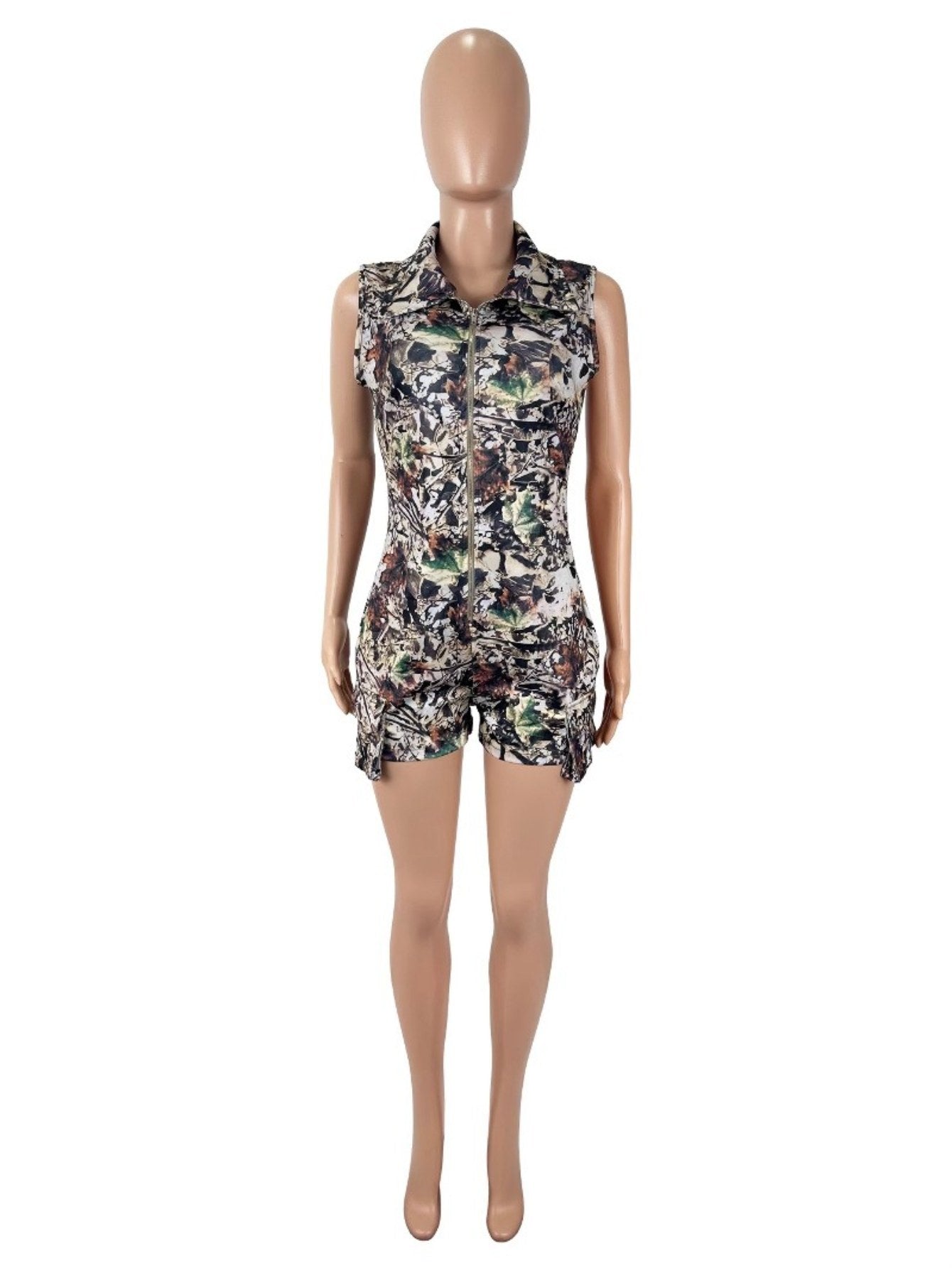 Women'S Sexy Camouflage Print Jumpsuit - Deep V-Neck Short Sleeve Stretchy Slim-Fit Romper with All-Over Green/Brown/Beige Camo Pattern, Round Neckline & All-Season Versatile Style for Casual to Semi-Formal Outfits (D9756), J