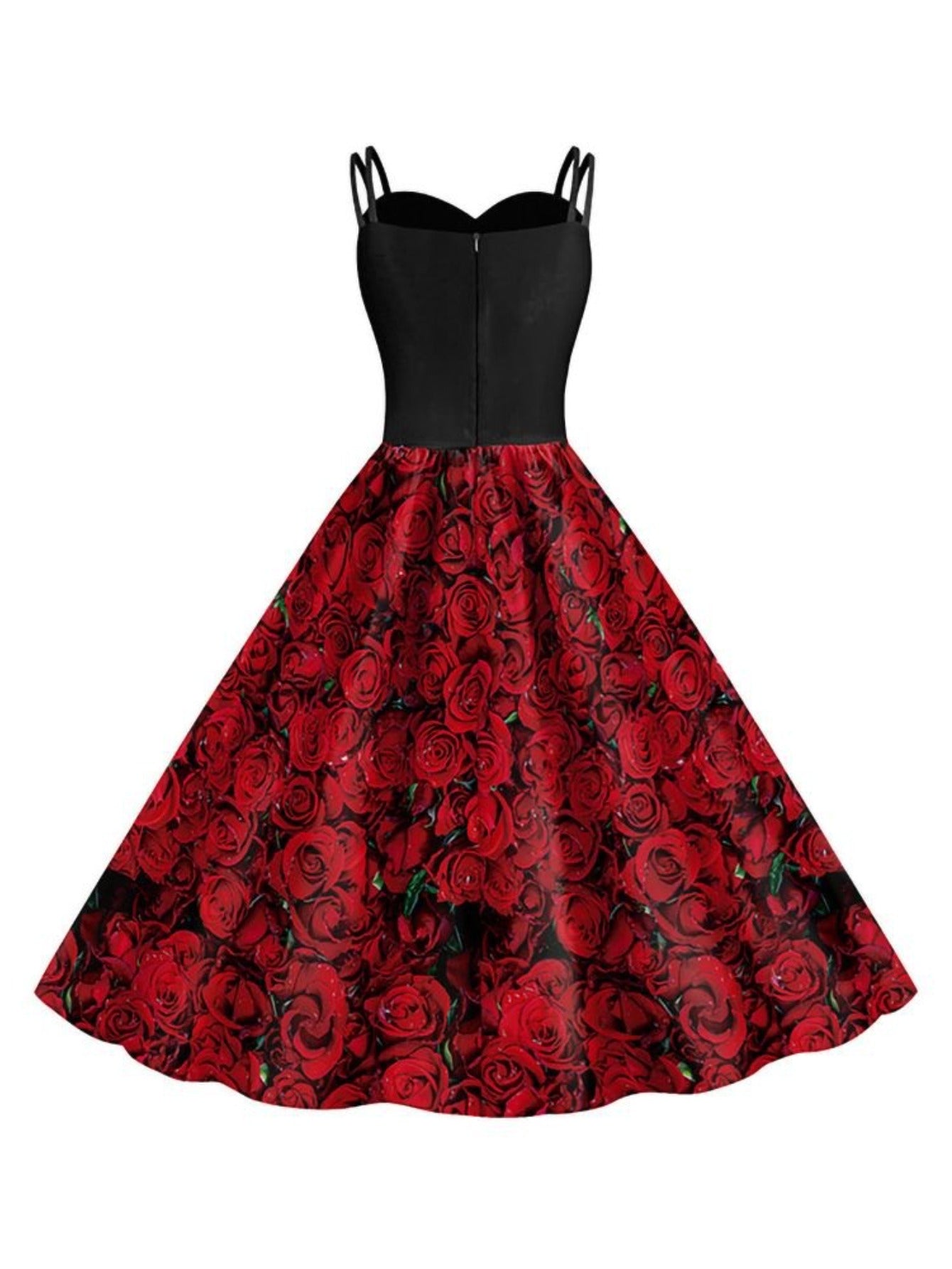 Women'S Gothic Victorian-Inspired Black & White Floral Print Suspender Dress Costume - Sleeveless A-Line Mid-Length with Ruffled Hem & V-Neck, Structured H-Line Silhouette for Halloween Carnival Party, Themed Events - Breatha