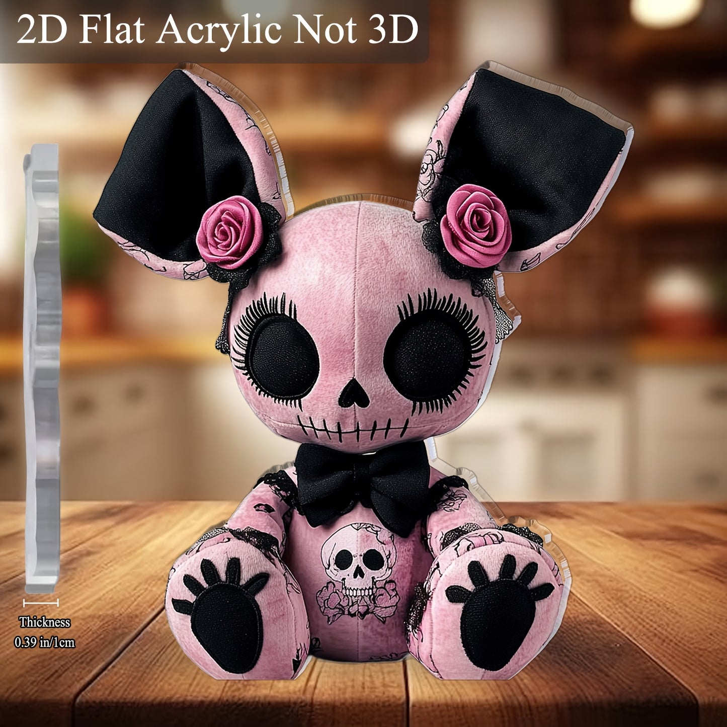 2D Flat, 2D Flat Gothic Style Mouse Plush Toy Acrylic Desk Decor - 2D Printed Skull and Rose Design, Black & Pink Gothic Decoration Sign Suitable for Halloween Christmas Bar Cafe, 5.91"x5.11" Gift for Friends, Mouse Ornament,
