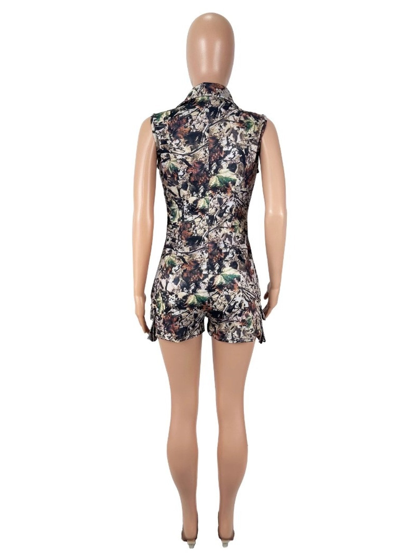 Women'S Sexy Camouflage Print Jumpsuit - Deep V-Neck Short Sleeve Stretchy Slim-Fit Romper with All-Over Green/Brown/Beige Camo Pattern, Round Neckline & All-Season Versatile Style for Casual to Semi-Formal Outfits (D9756), J