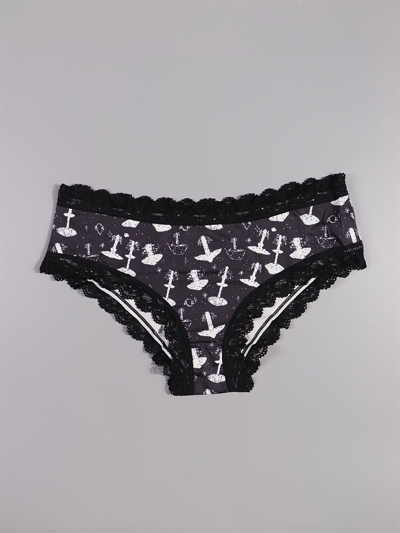 Sexy Cute Gothic Chic 10pcs Low-Rise Briefs - Contrast Lace, Allover Halloween Print, Comfortable Hipster Panties - Assorted Styles, Perfect Gift Idea for Special Occasions Or Daily Wear