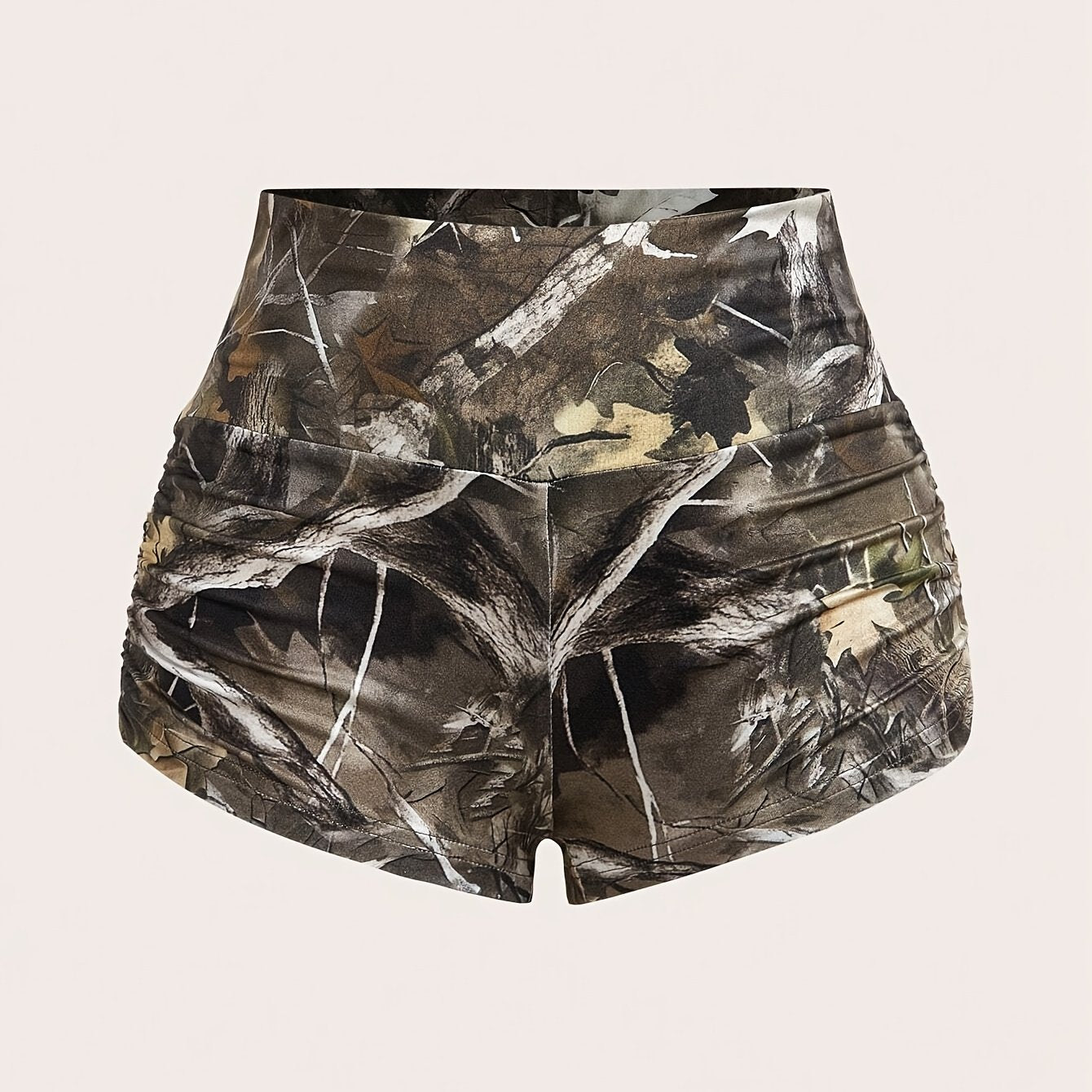 Women's Camouflage Tree Branch Print Cycling Shorts - All-Season Super Short Shorts with Full-Body Camo Design, Medium Stretch & Elastic Waistband for,, - Machine Washable Outdoor s Apparel (Brown/Black/Gray/Green) - Casual S