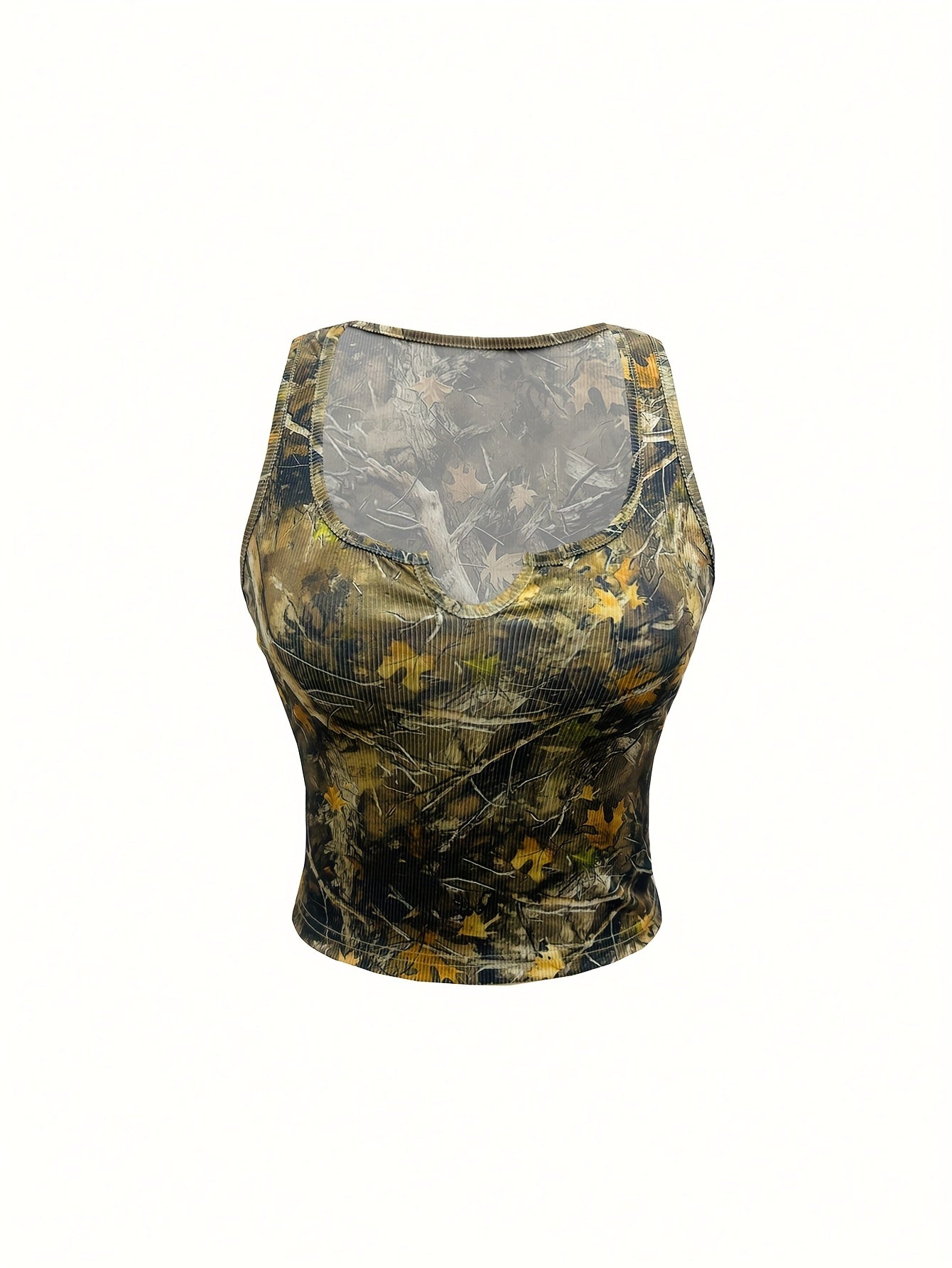 Women'S Camouflage Print Sleeveless Tank Top - Deep V-Neck Ribbed, Stretchy & Breathable Summer Casual Wear, Sleeveless Top|Camouflage Pattern Top|Stretchy Fabric