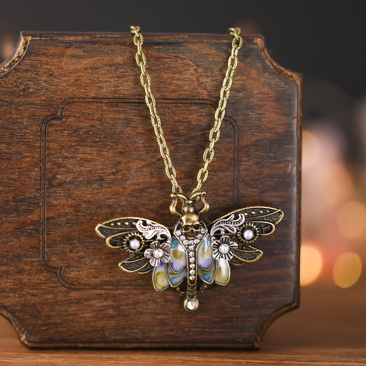 Bohemian Gothic Skull Butterfly Pendant Necklace, Alloy Mixed Color, No Plating, Unique Design Fashion Jewelry for Daily and Festival Gifts